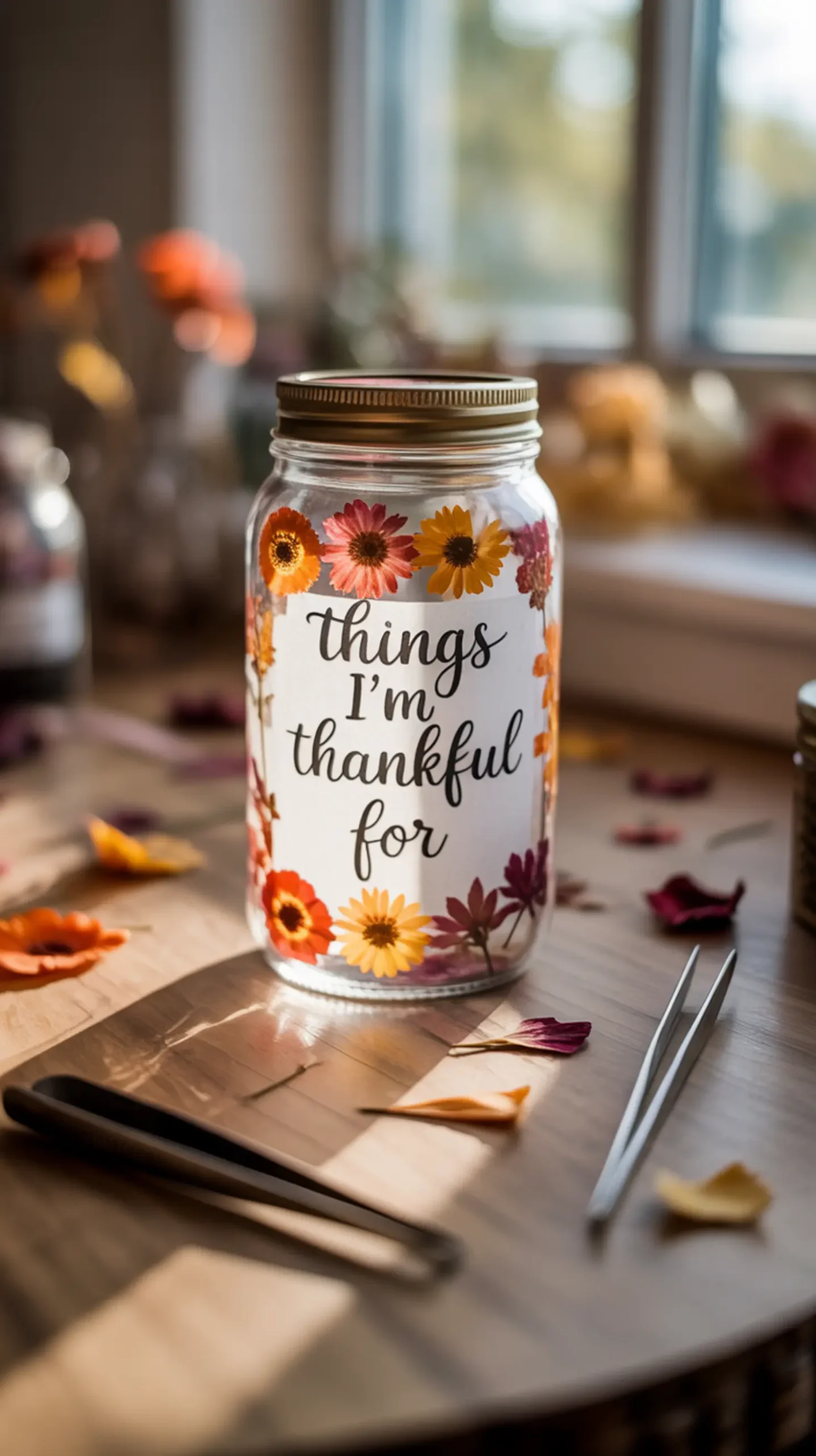 Pressed labels jar h2 6 flower gratitude