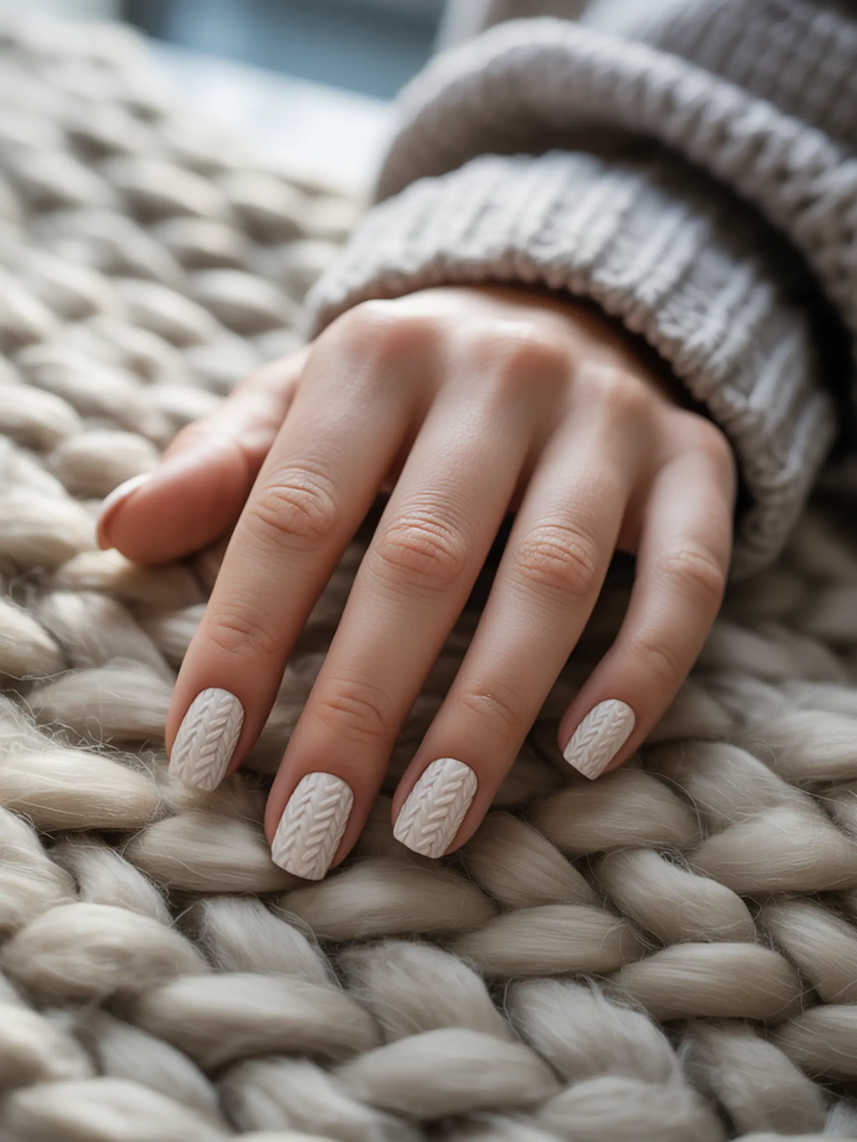 "15 Thanksgiving Nail Sticker & Decal Ideas for the Easiest Mani Ever" 6 That full 3d wraps sweater knit a of p texture set cream cable in have realistic nail image covered 6 colored nails