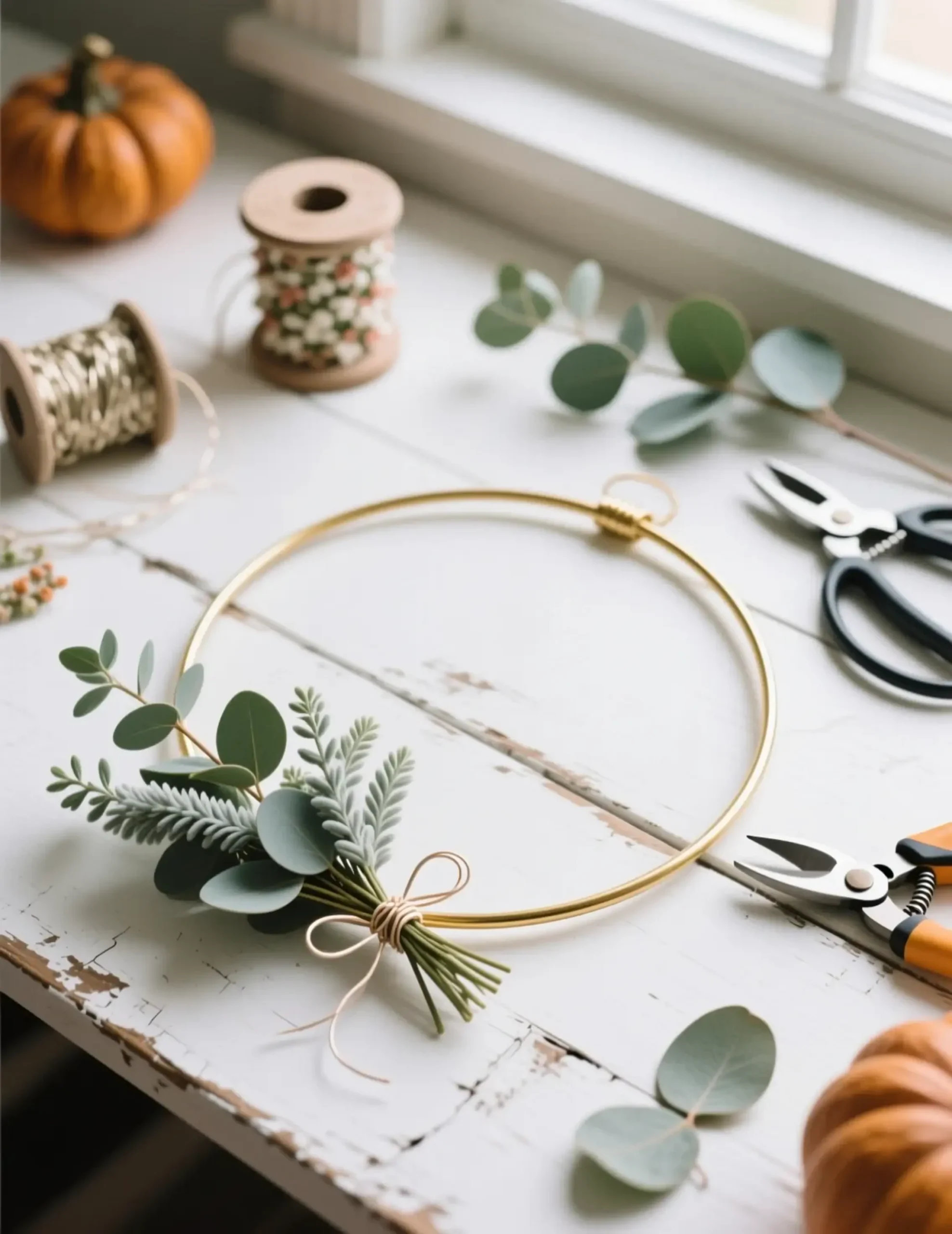Gold hoop h2 6 wreath minimalist