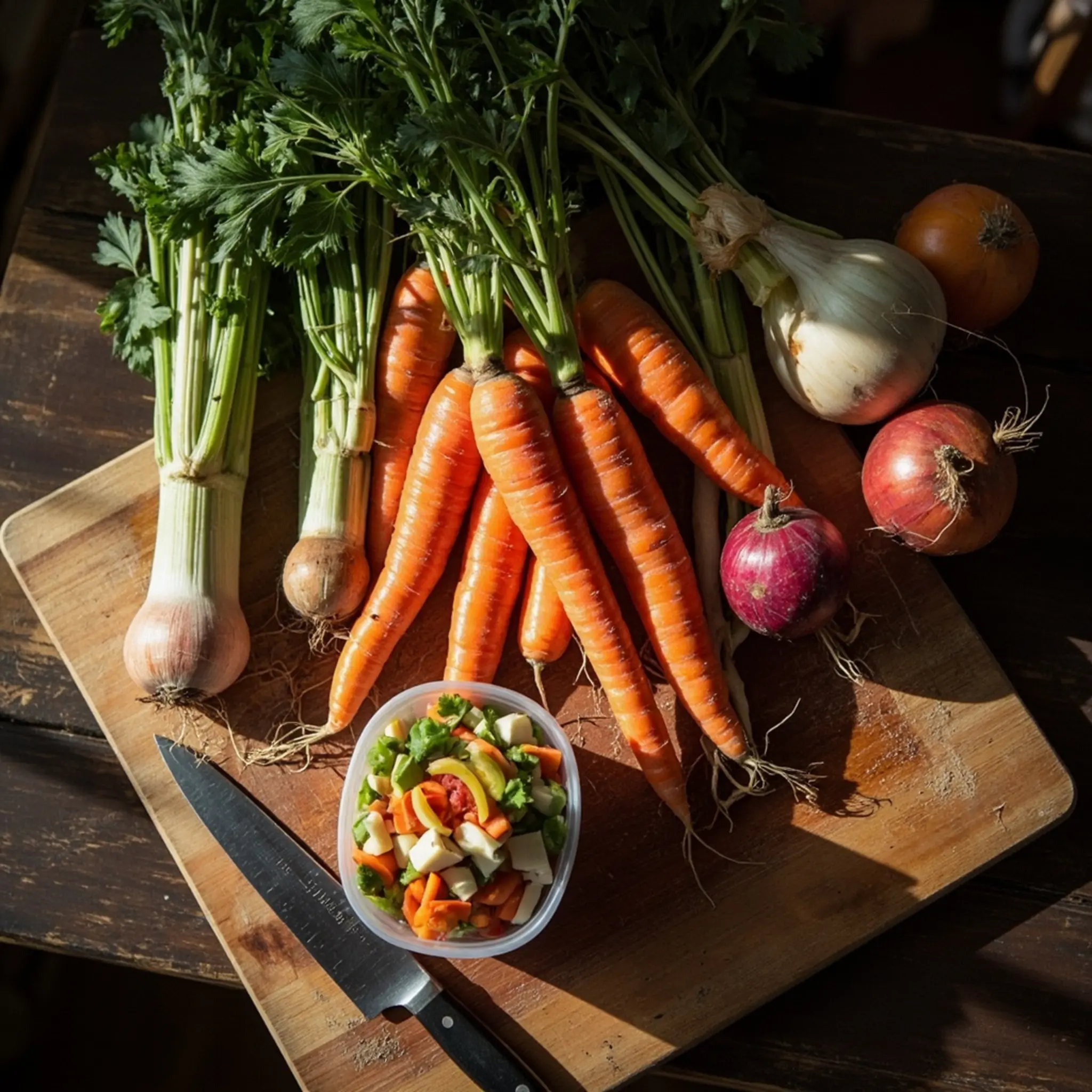 Carrots whole container a celery of p small the and pre beautiful onions image overpriced stalks next plastic chopped 6 pile to mix