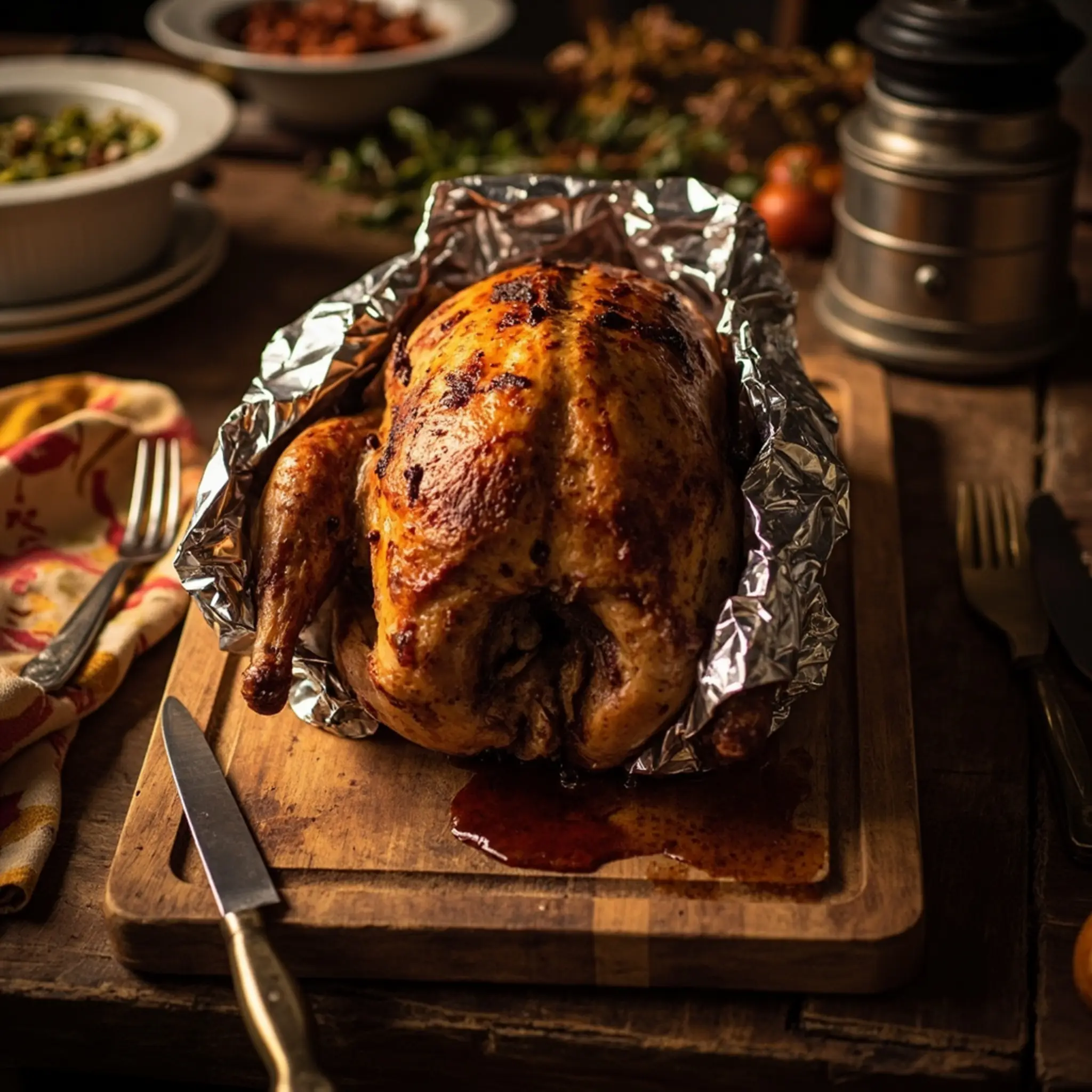 Board whole aluminum loosely foil with on a of p tented turkey image resting roasted peacefully cutting 6 piece