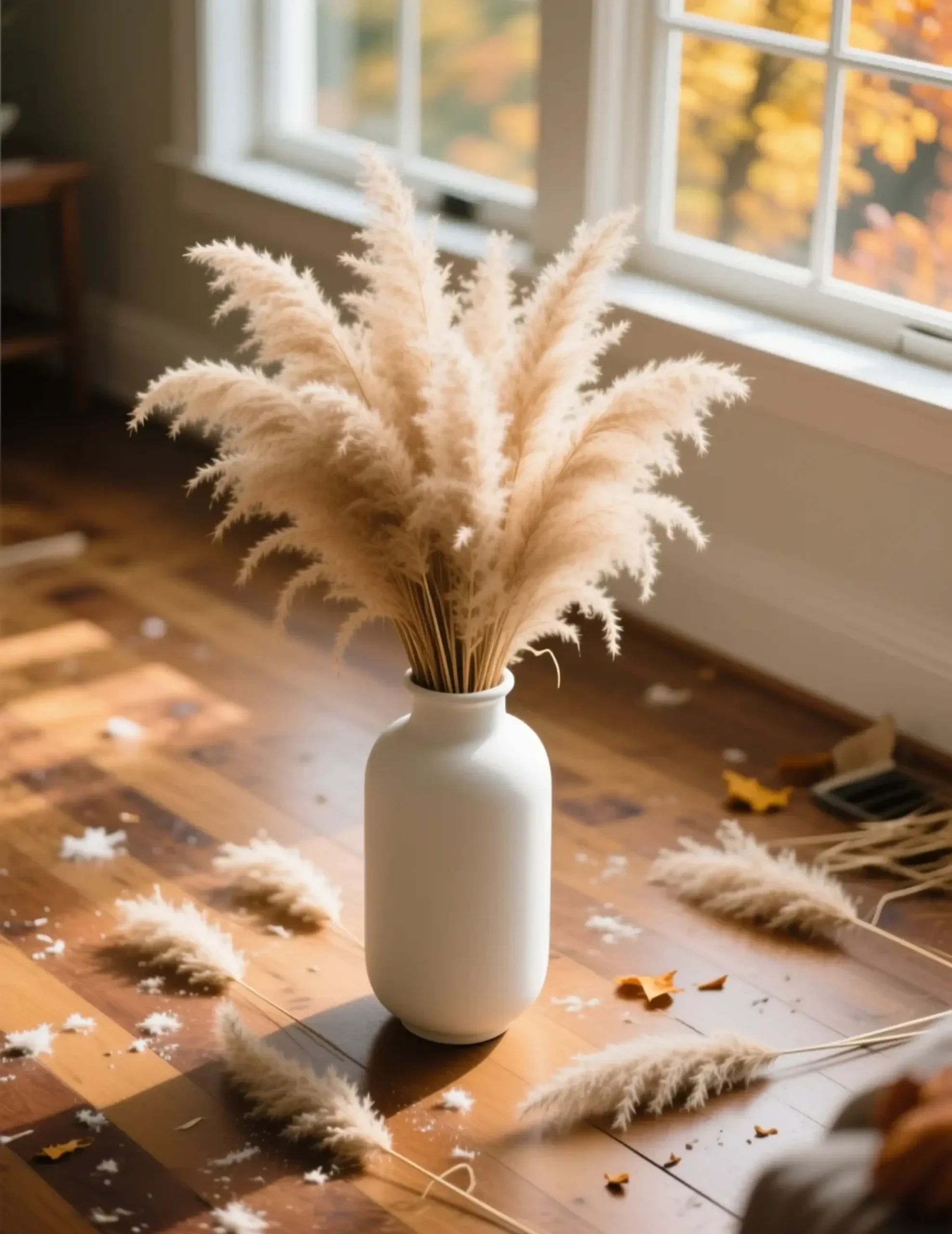 Arrangement floor beige fluffy pampas grass a vase stalks generous of 6 holding p image tall minimalist