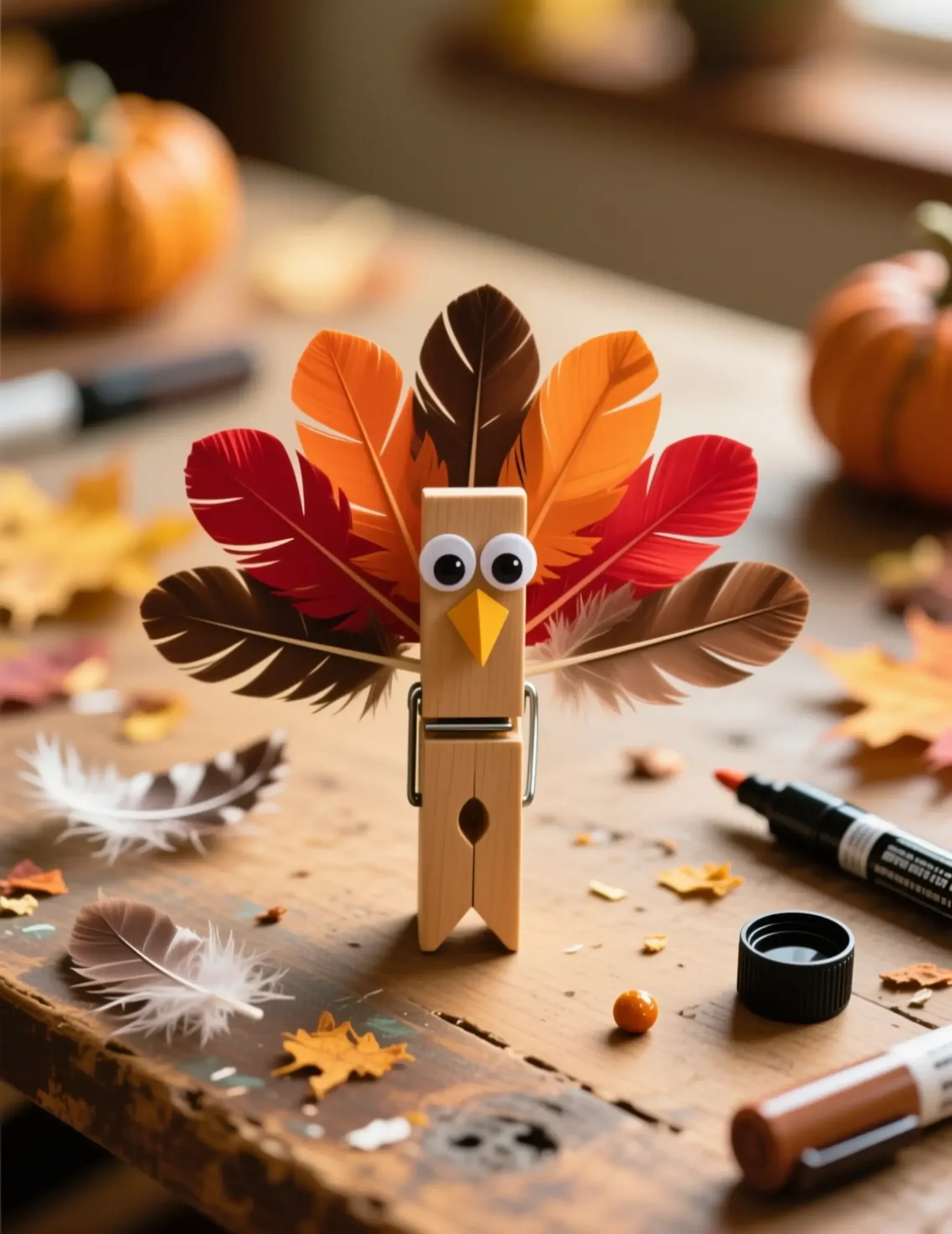 Eyes with look like feathers a decorated googly upright p the and back in colorful turkey image clothespin clipped wooden 7 standing to