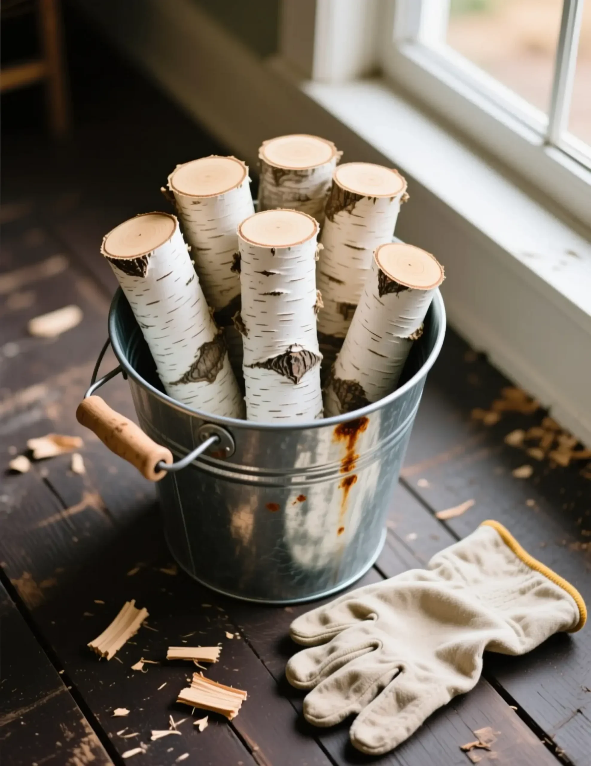 Galvanized logs buckets birch h2 7 with