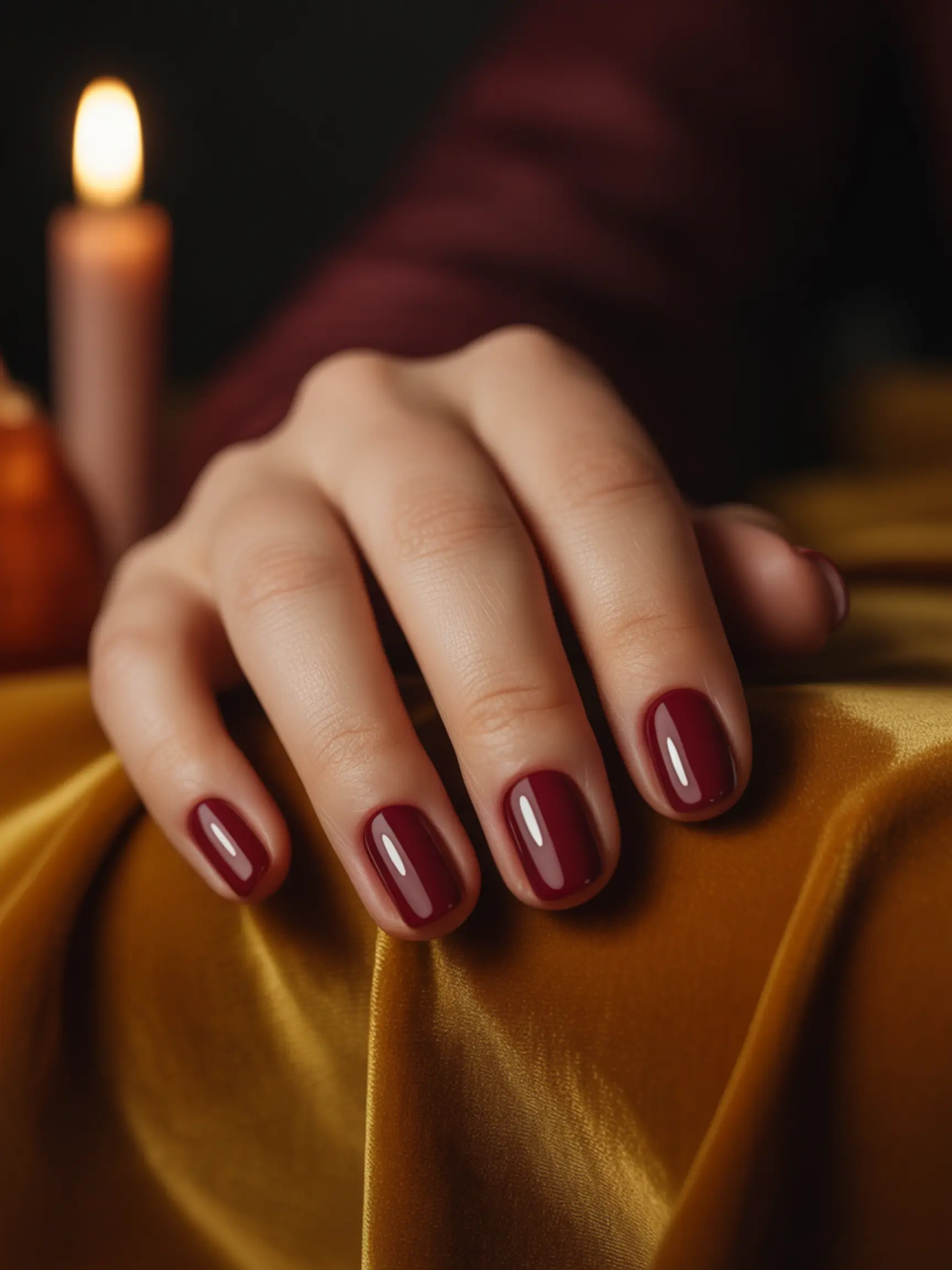 Manicure a perfectly deep glossy with powder 7 shaped dip p wine red nails image