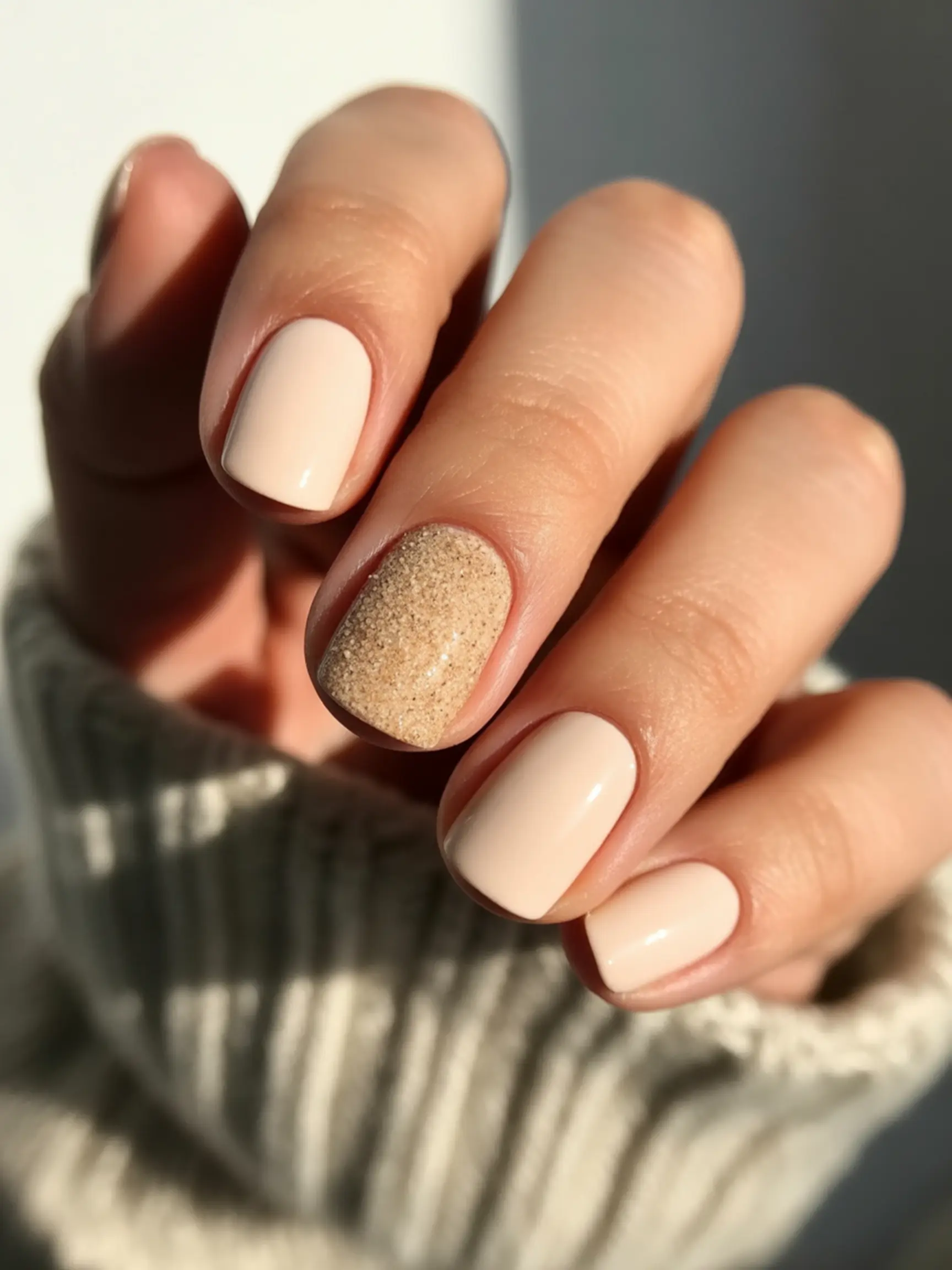 "15 Adorable Pumpkin Pie Nail Designs for Fall" 7 Beige polish that with mimics sandy look a of p the solid manicure cream pie in textured color image ring crust 7 finger nails painted