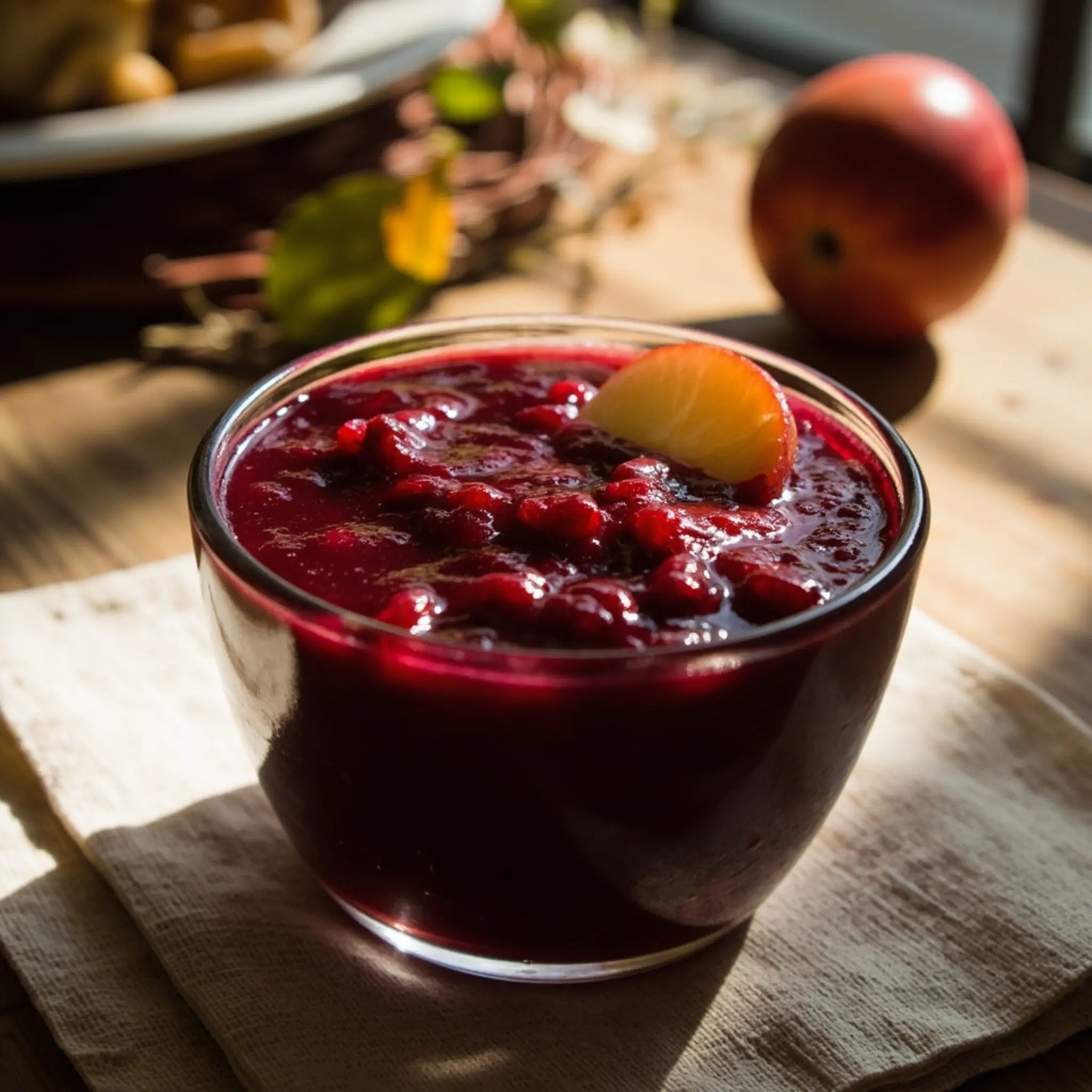 Cooked with ruby a of p small slice sauce glass apple in beautiful image visible bowl 7 red