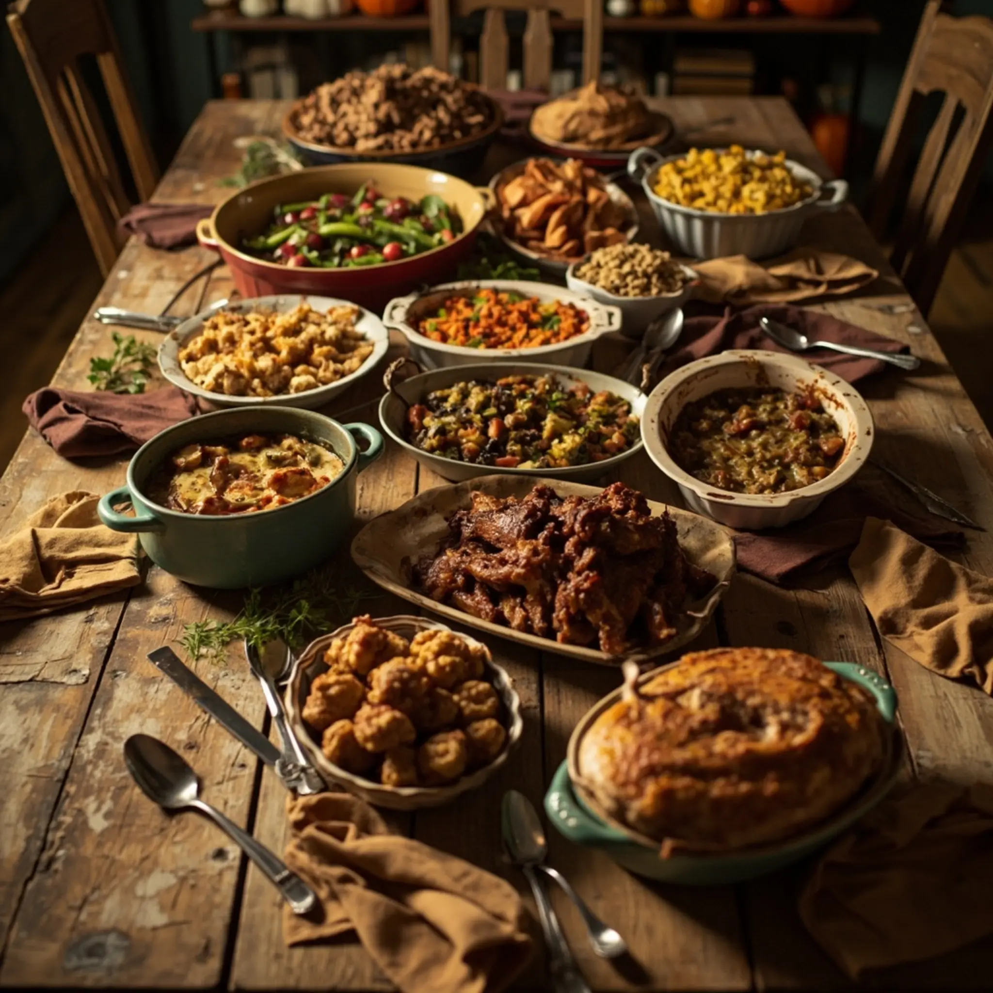 "10 Genius Ways to Save Money on Your Thanksgiving Groceries This Year" 7 People with serving different a dishes many p thanksgiving implying set beautifully contributions image from multiple 7 table