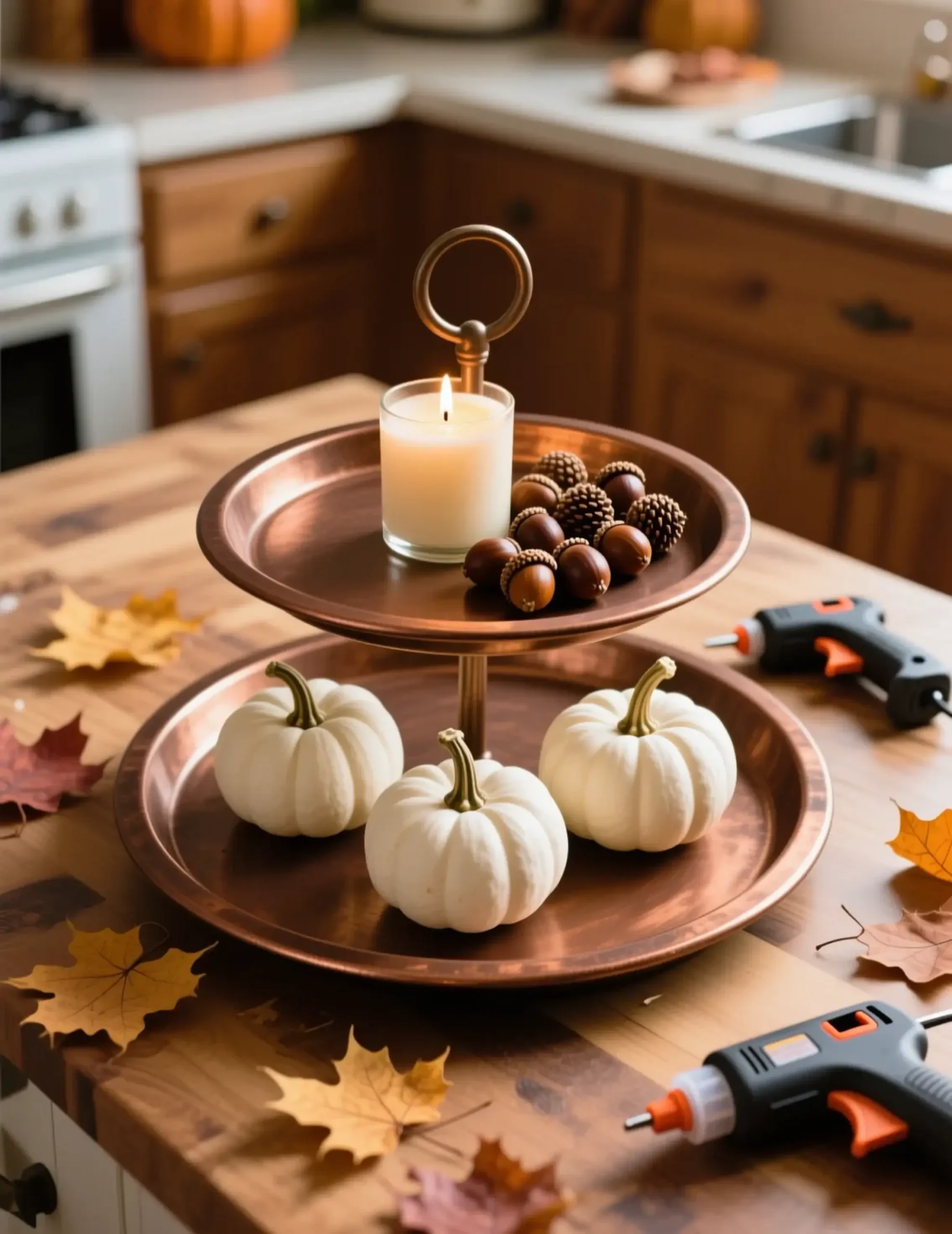 White with spray made a p small tray mini pans and tiered pumpkins styled acorns image from two candle 7 pizza few painted