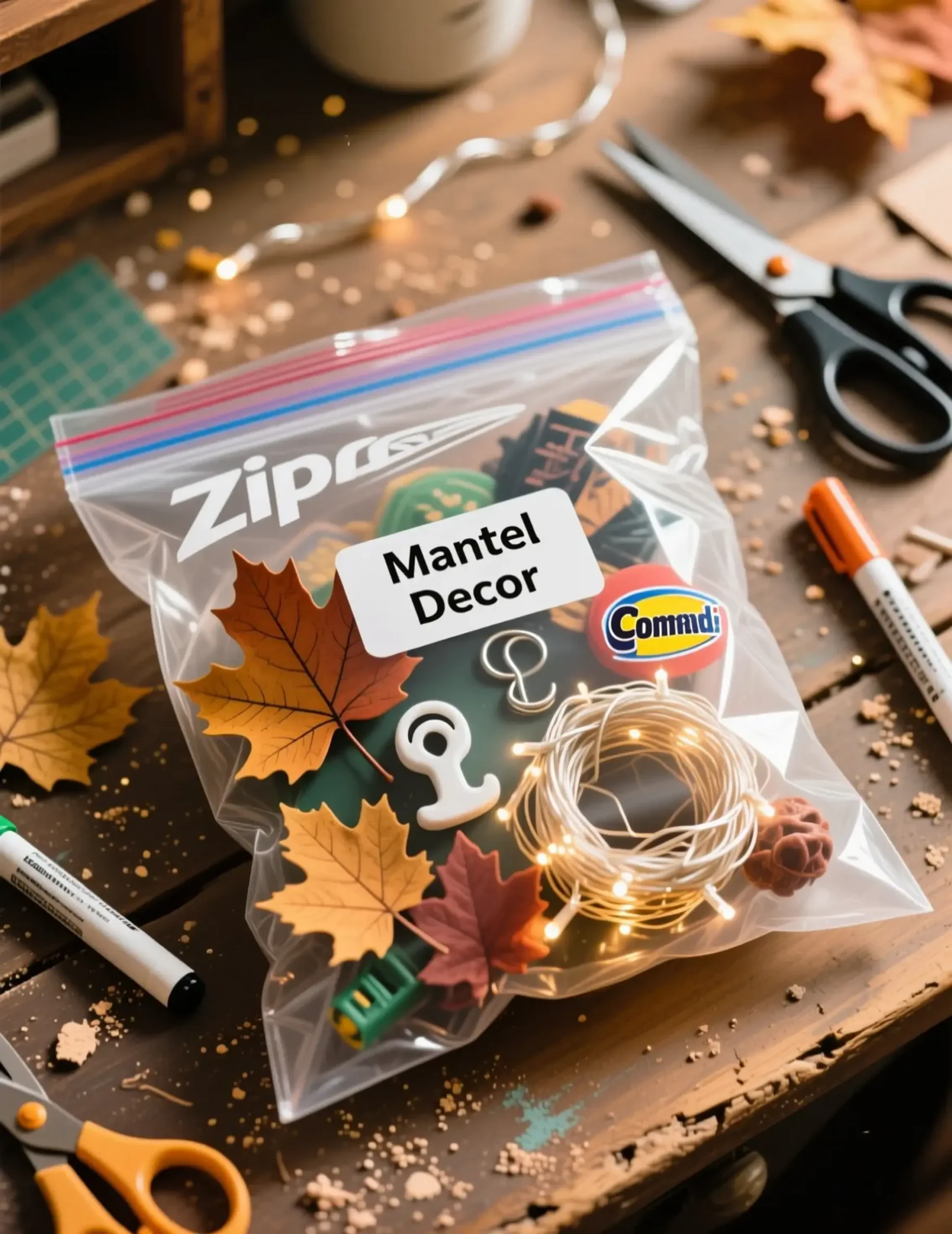 String 8221 8220 hooks mantel fall leaves with decor lights a of labeled p bag and image faux filled ziploc large 7