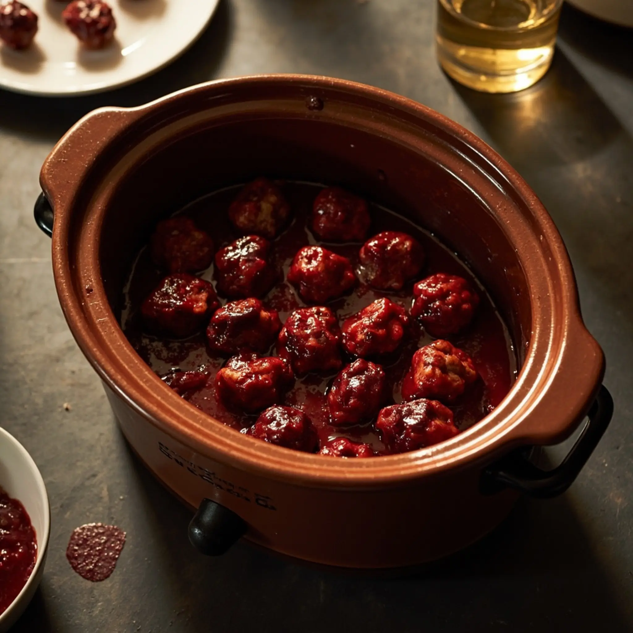 With toothpicks on a p small the and it meatballs crockpot image filled next bowl glistening 7 plate to few