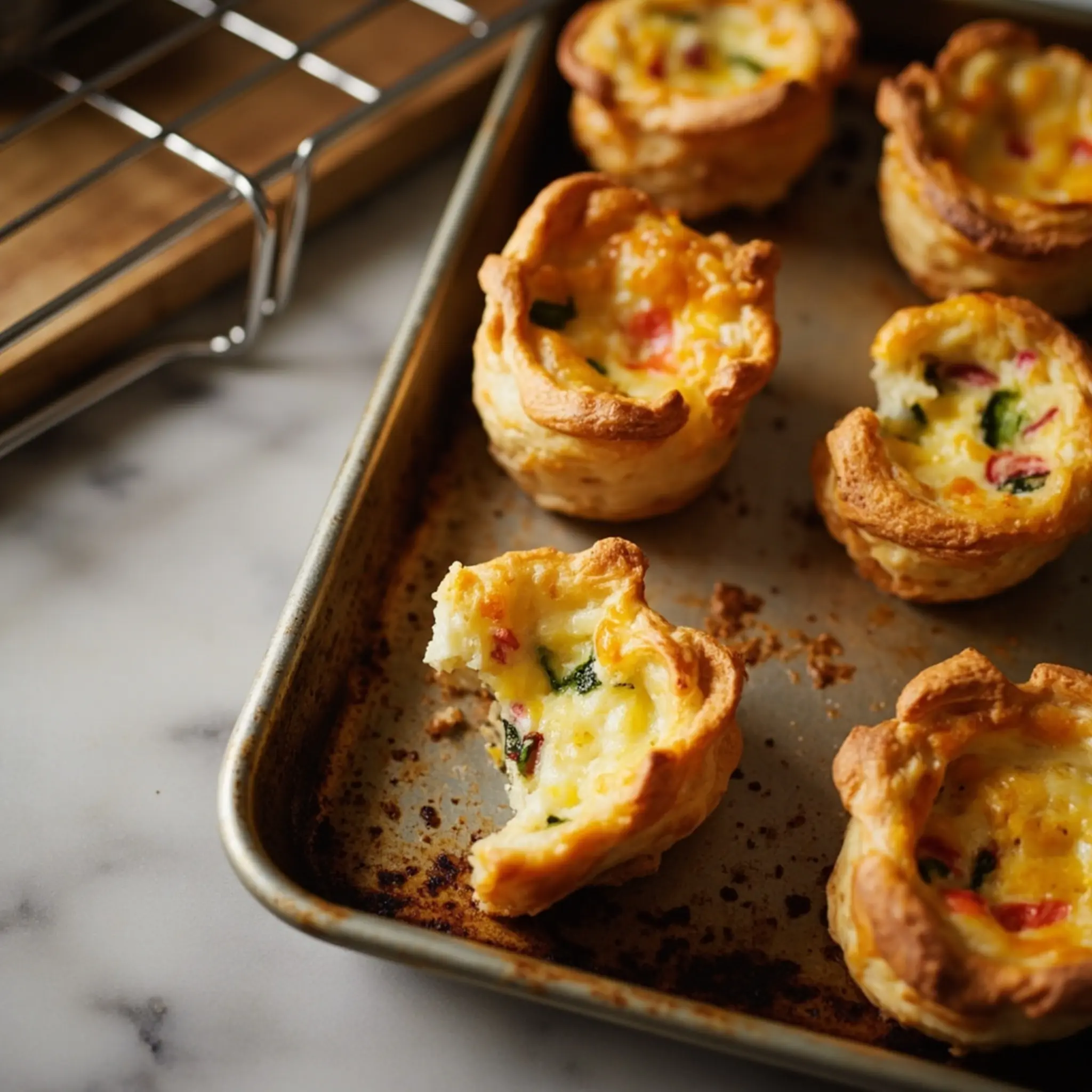 Eggy brown several with golden a sheet p the show mini one quiches shaped turkey out filling image bite taken 7 to baking