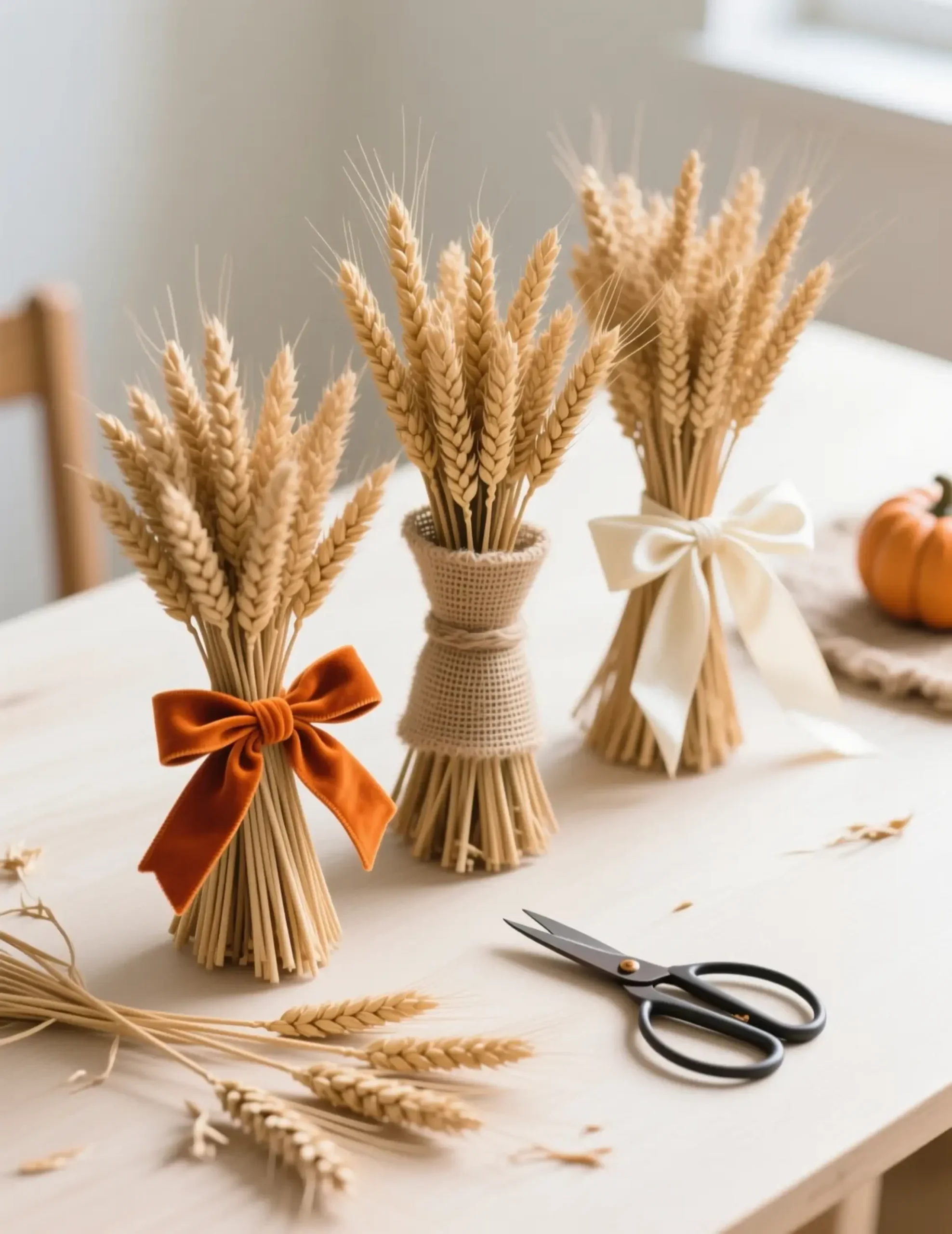 Tied dried wheat center with sitting minimalist setting different a of p simple the bundles in table image 7 three ribbons