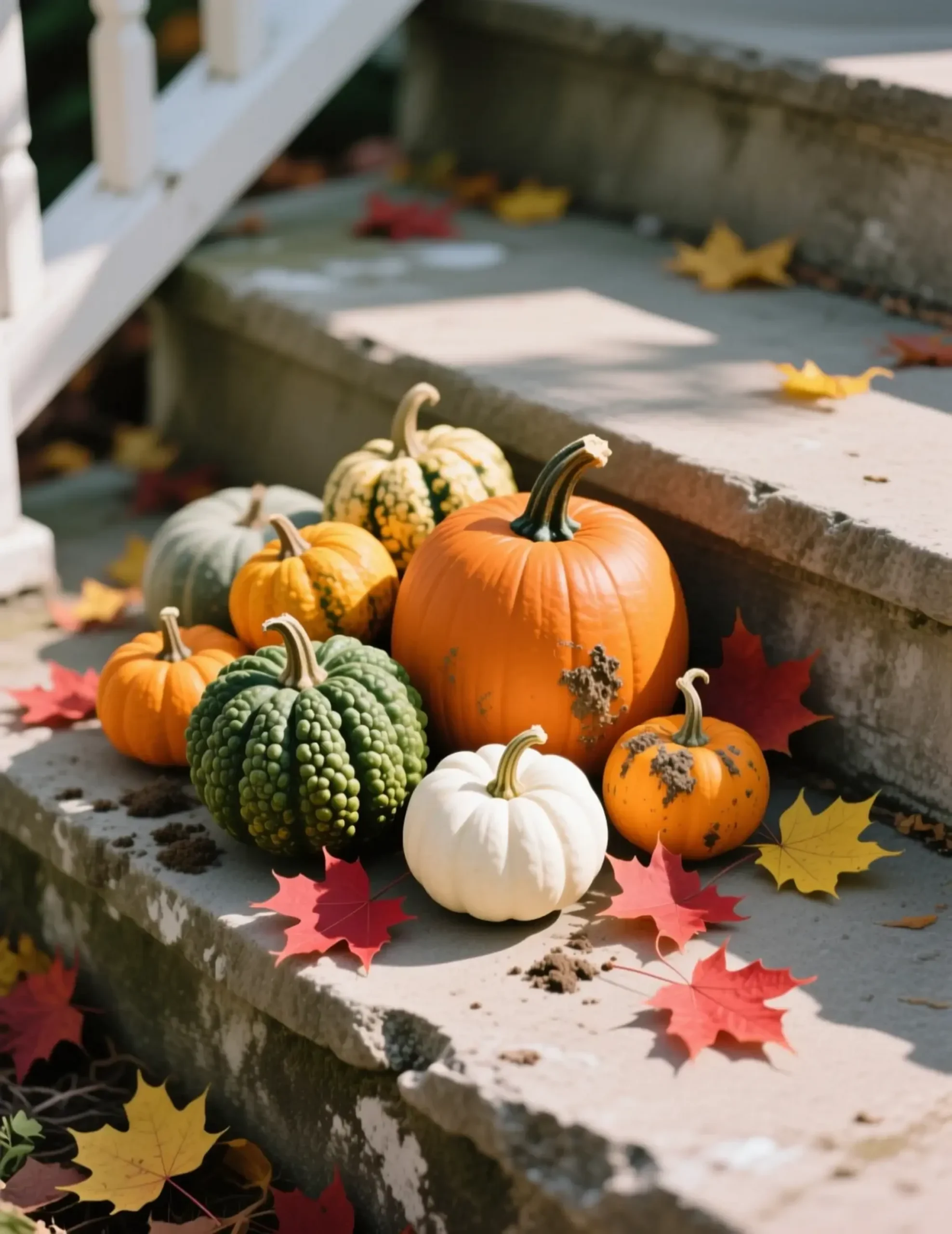 Arrangement door front various effect creating with leading colors a steps sizes up of cascading p the gourds and an pumpkins in image lined artful to porch 8