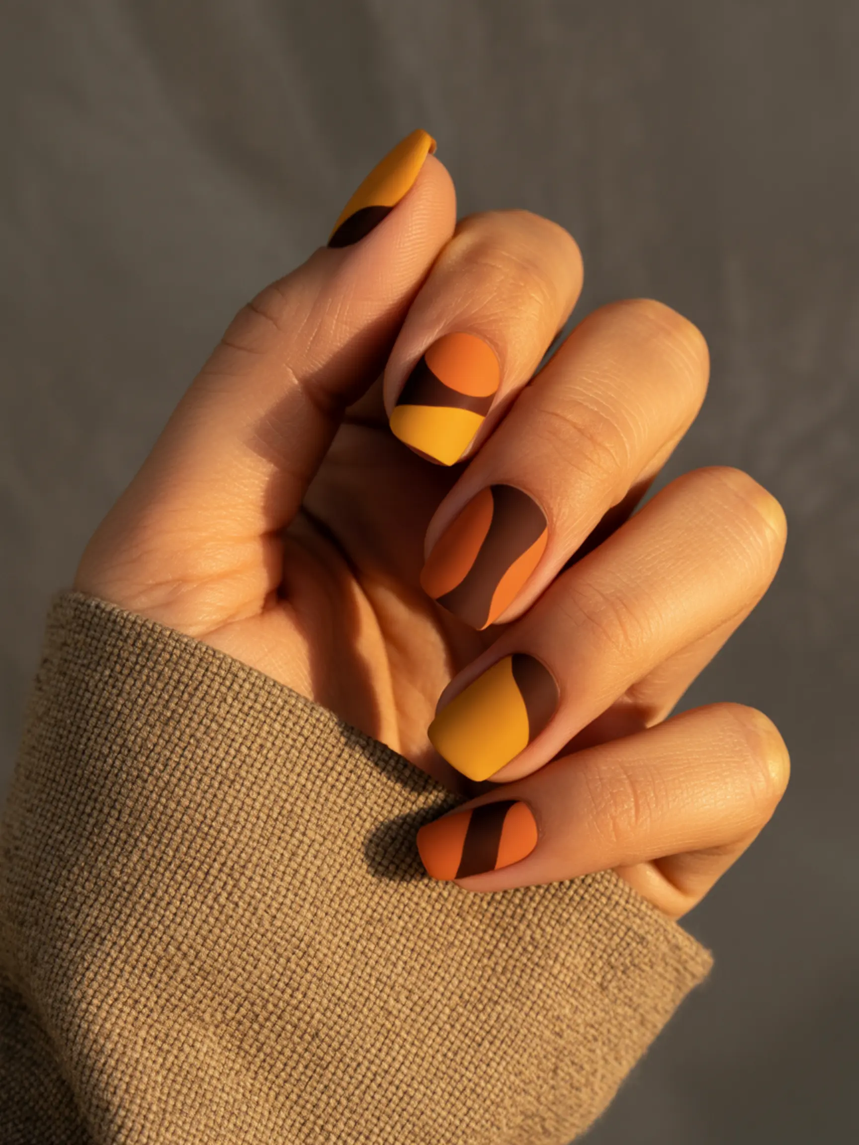 "15 Thanksgiving Nail Sticker & Decal Ideas for the Easiest Mani Ever" 8 Full abstract autumn wraps classic with geometric a decorated p featuring shapes in color image palette nails 8