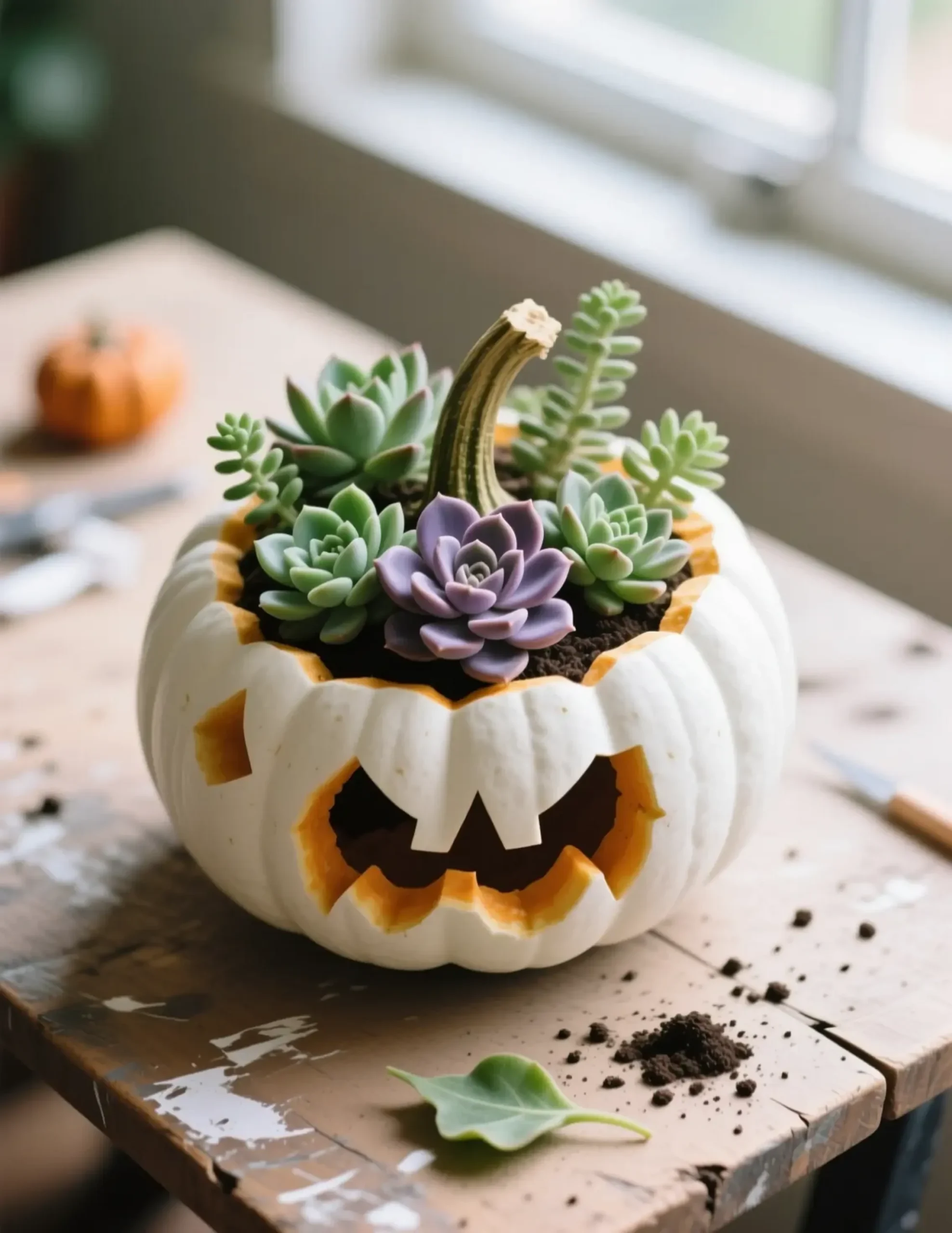Filled white pumpkin a and of succulents purple hollowed p out green variety with image 8