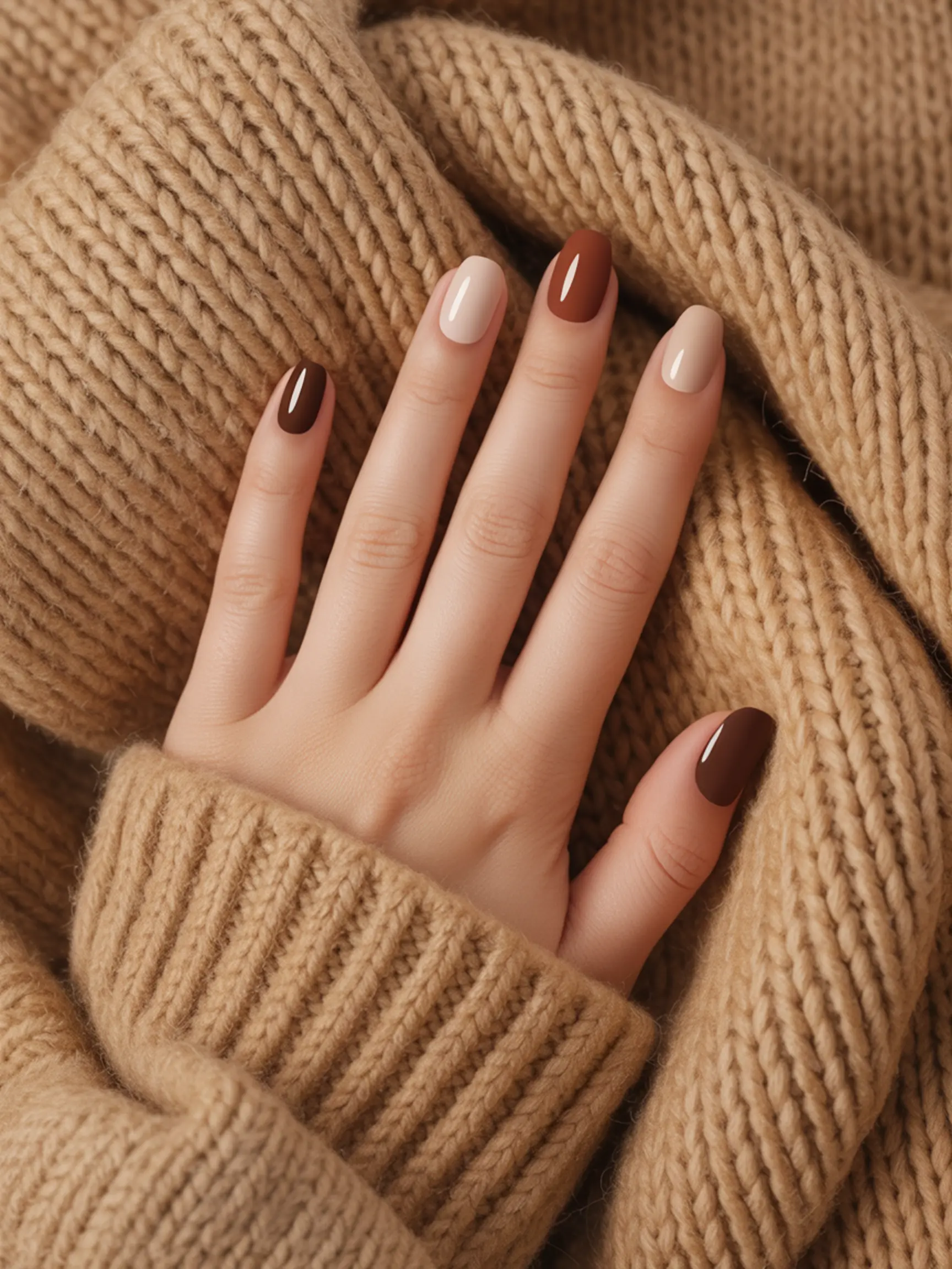 Beige hand brown dark displaying different a of each p shade arranged and nail image from light to 8 painted