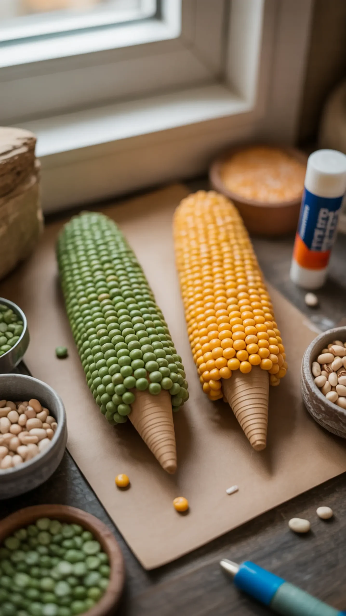 White 8221 finished 8220 peas corn beans with made beaded split each p small the other and one cones green image next two light standing to 8