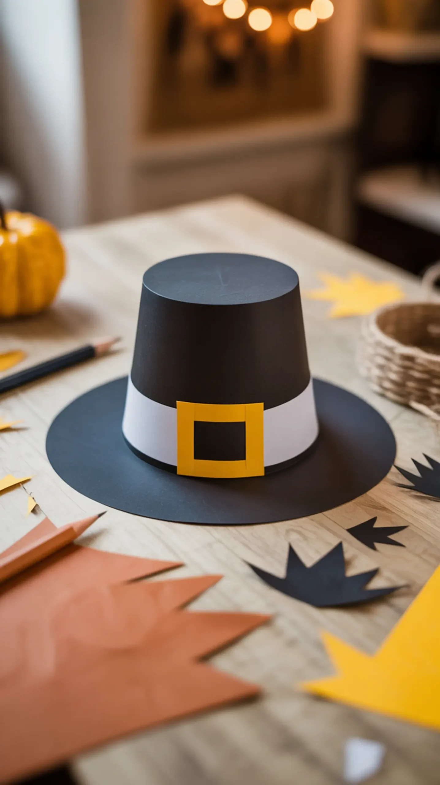 "10 Thanksgiving Crafts for Preschoolers That Practice Scissor Skills (Easy & Fun)" 9 Assembled white finished black made a construction p pilgrim shapes and image craft paper from yellow hat 9