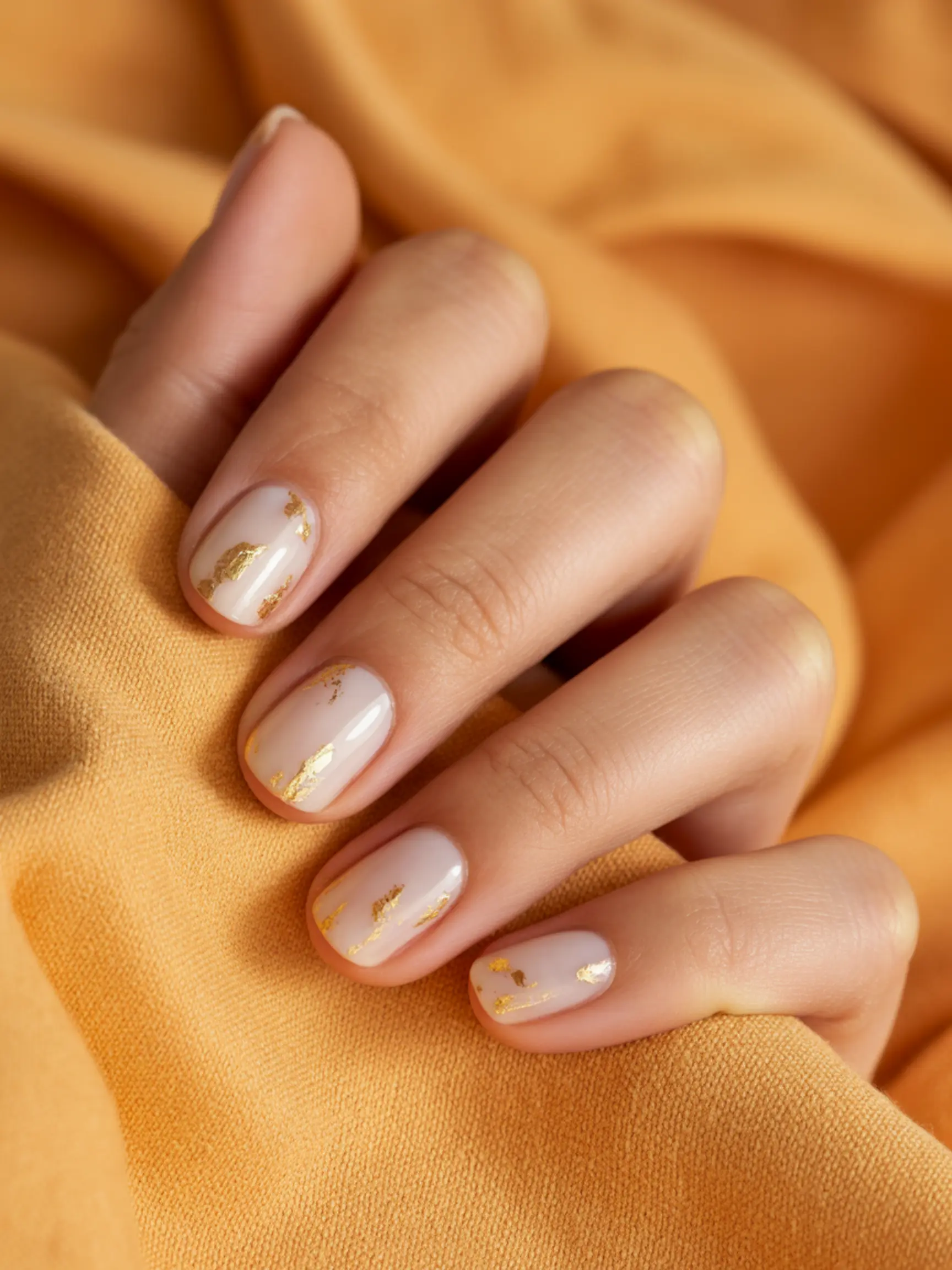 White across base foil delicate with a scattered coat short of each near p small natural milky the gold sparsely are concentrated nail image pieces nails tips 9