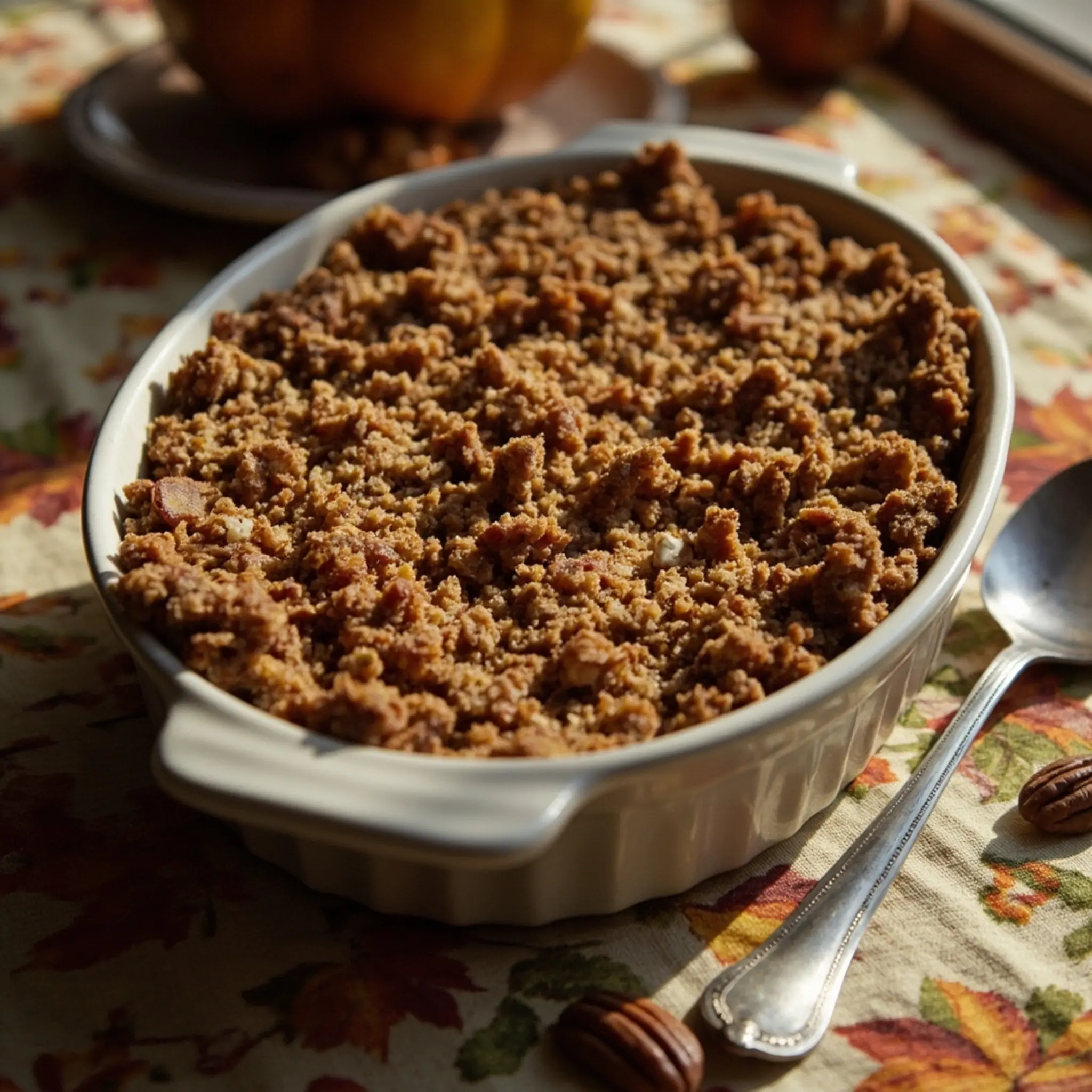 Dish shot streusel an brown of casserole topping p overhead golden highlighting image the crunchy 9