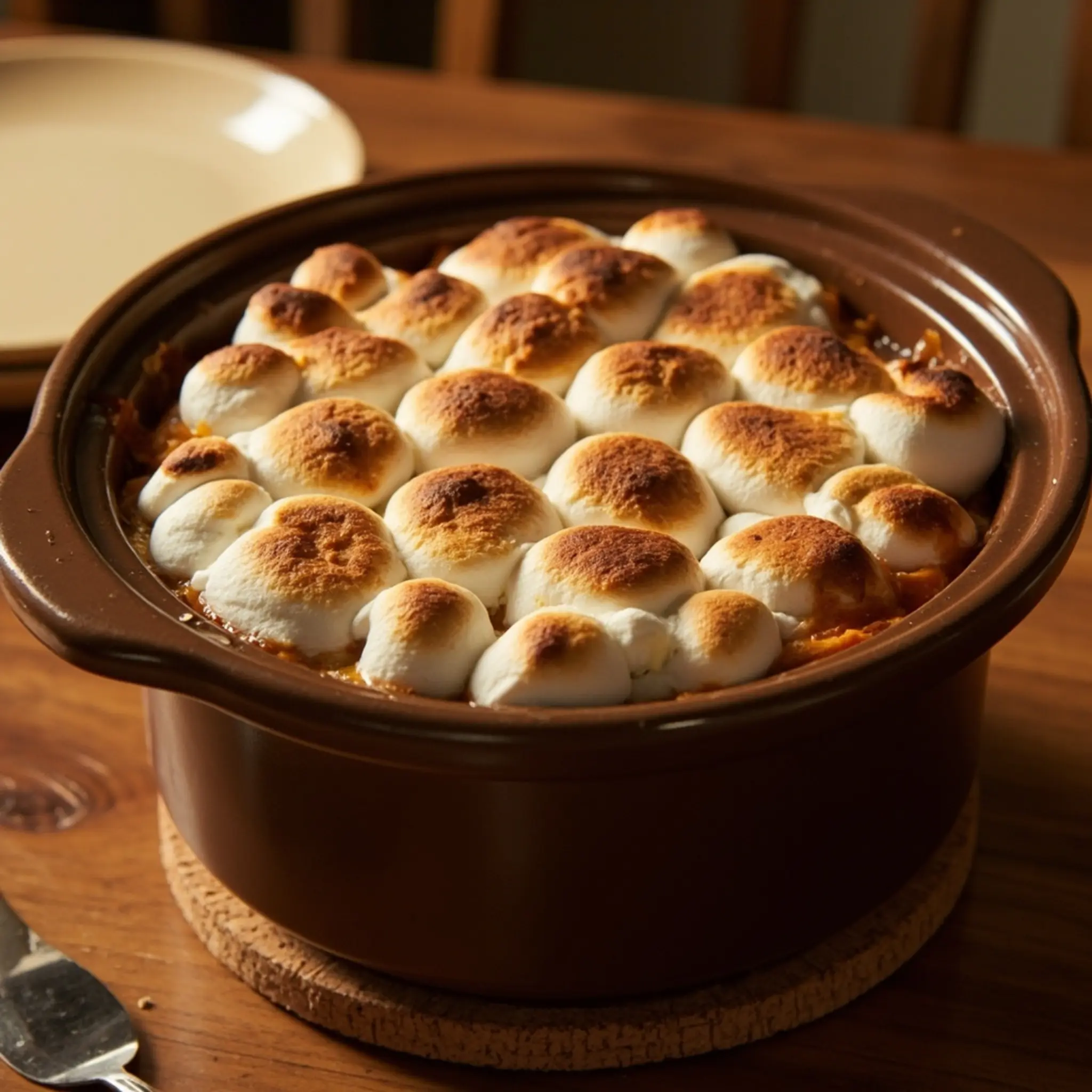 Brown safe casserole which overhead with marshmallow golden of sweet toasted p the potato shot and an is in oven crockpot image perfectly insert topping 9