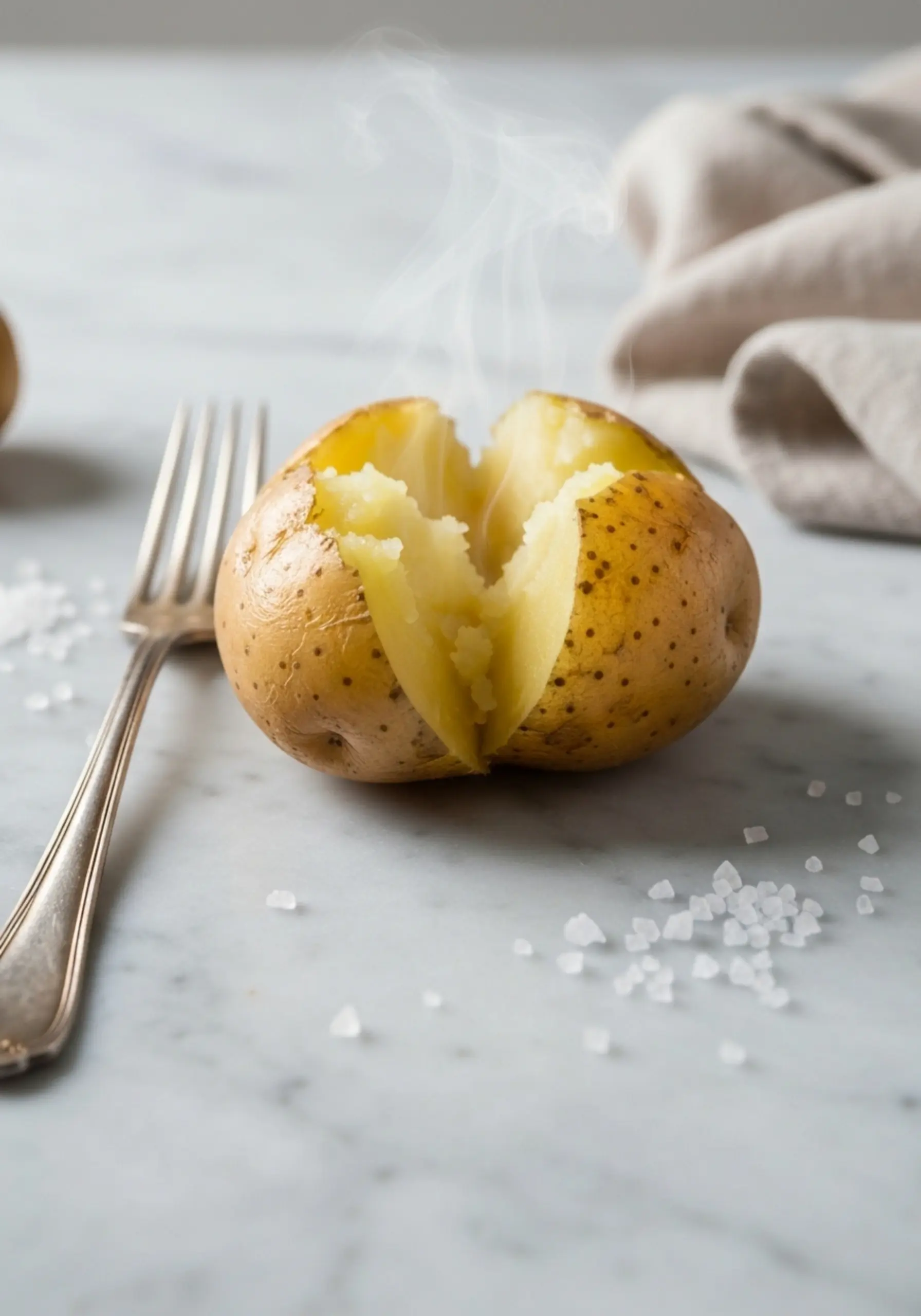 P white up image of a broken being the brown golden 1 to reveal interior potato shot macro fluffy close open