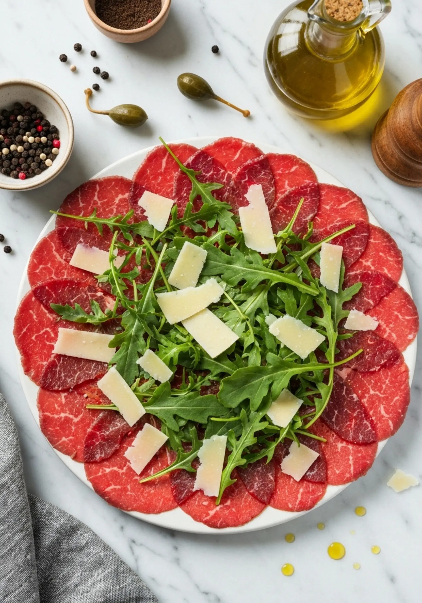 P image a garnished look on 10 platter thin the style heavy to herbs sliced carpaccio very elevate with