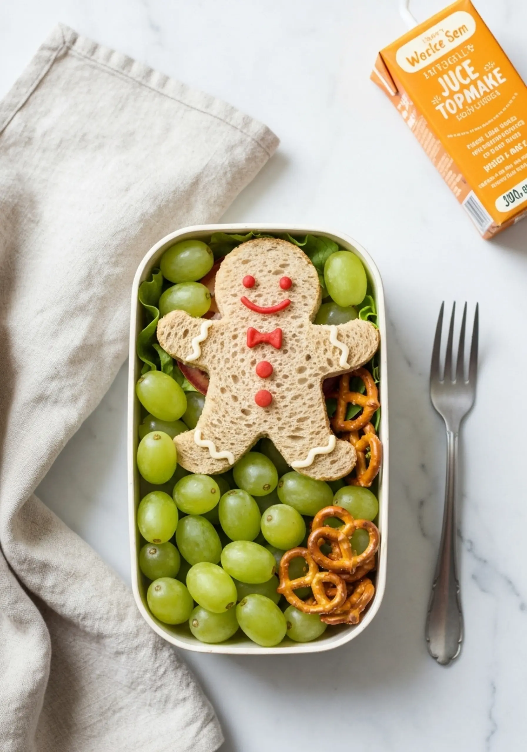 Sandwich box showing p surrounded gingerbread man the grapes bento image a 15 by