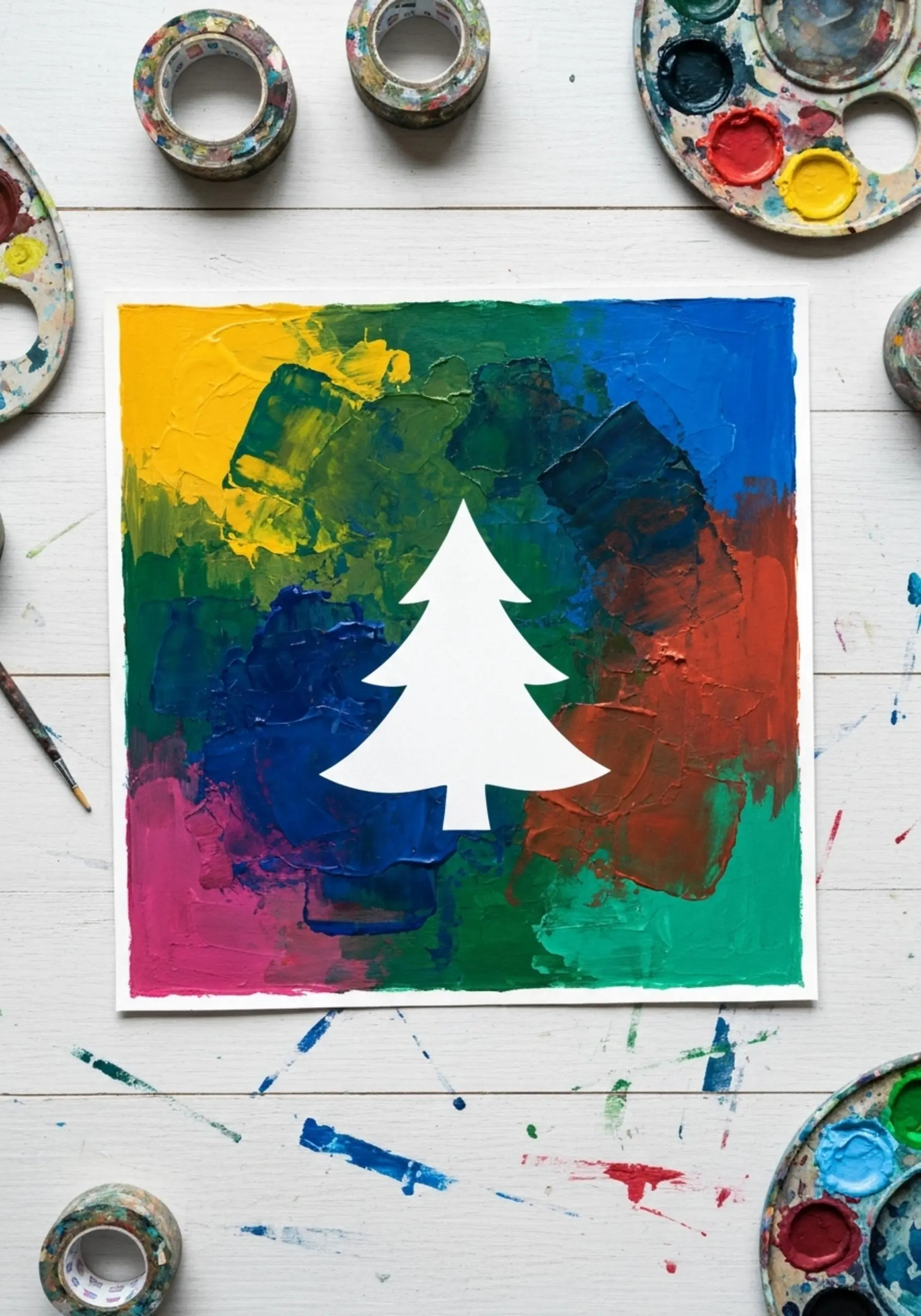 Tape resist tree painting