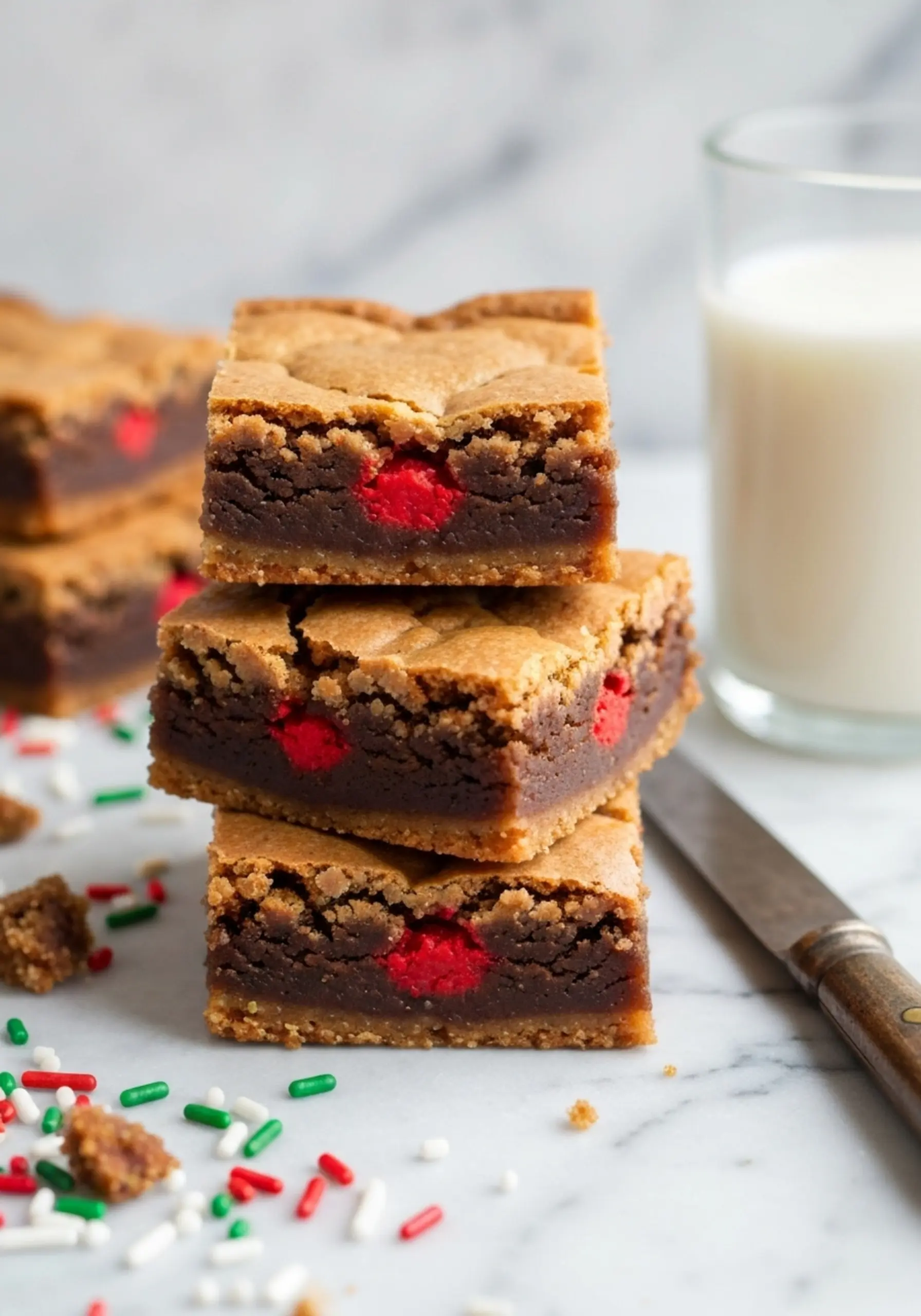 Bars baked showing p blondie sprinkles inside the image square 18 a stack of colorful