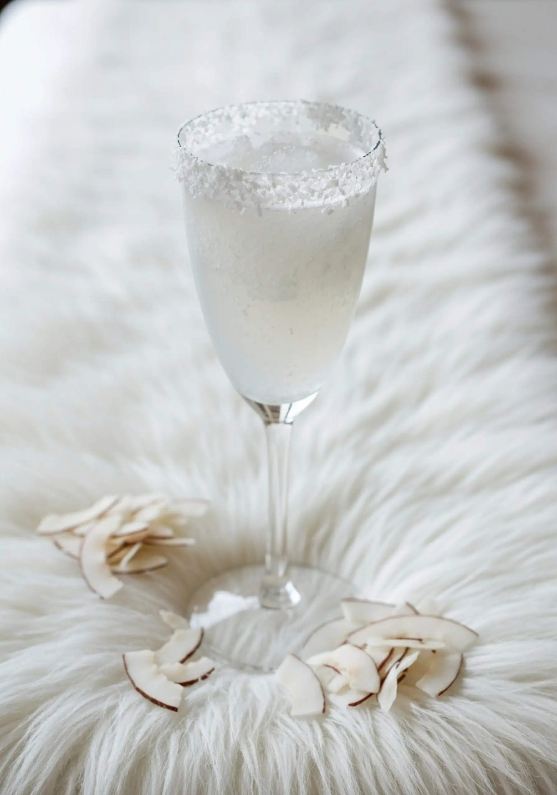 P white like image a on looking liquid coconut flake flute 2 heavy table runner placed pale fur snow rim inside with