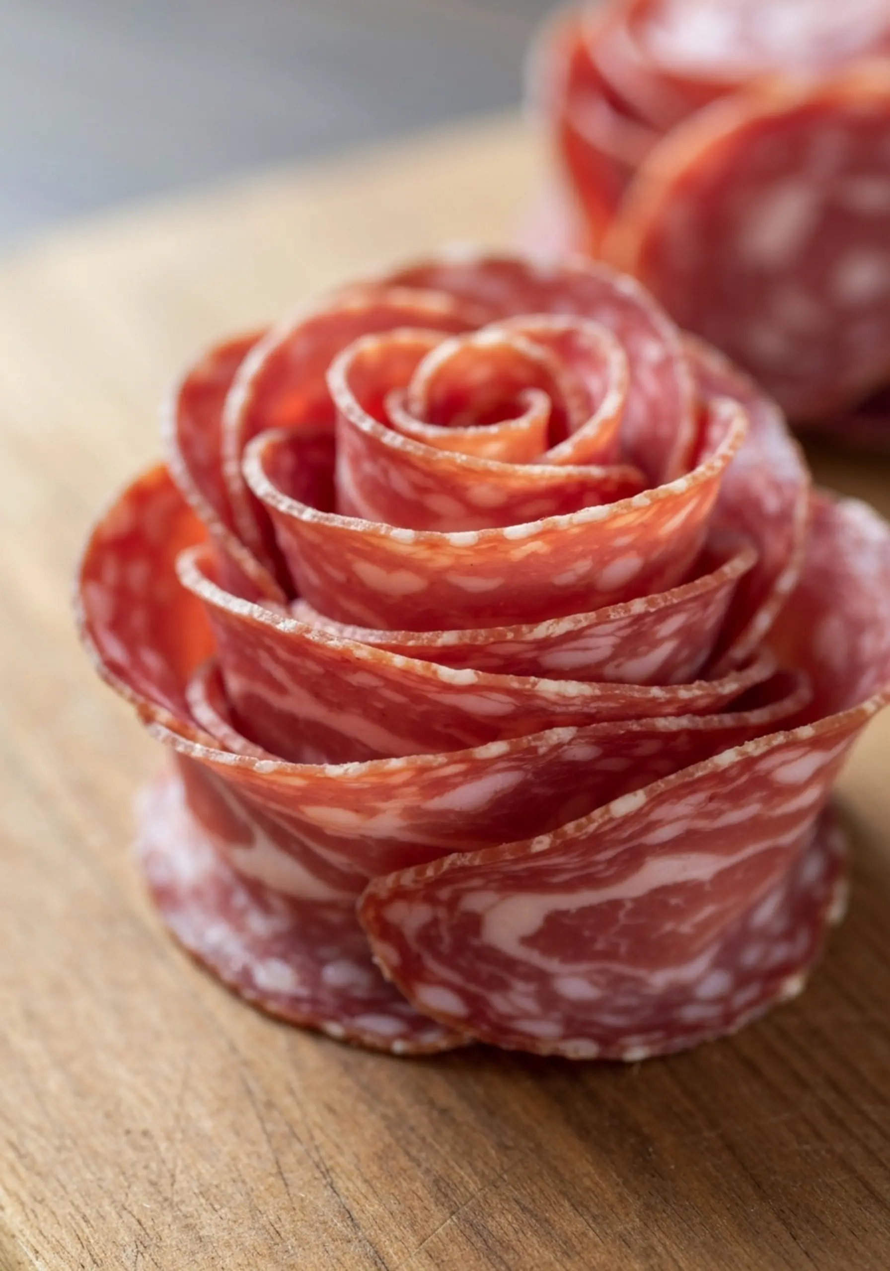 Salami 2 close p layers focusing the rose 45 up degree image of a angle on