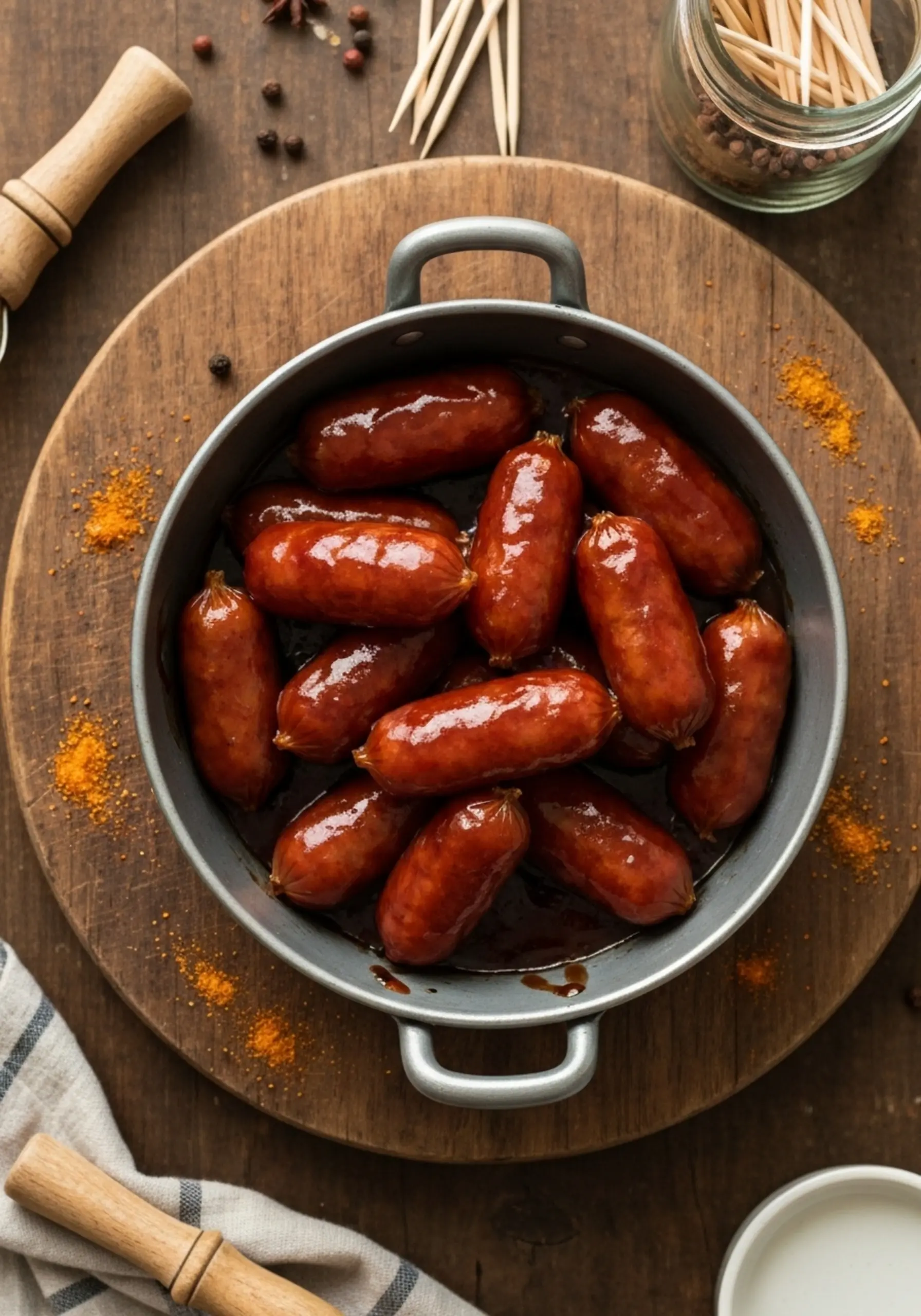 P sausages for chopped image against of a in garnished down dark the chives strong fresh sauce view 2 red pop top green with em