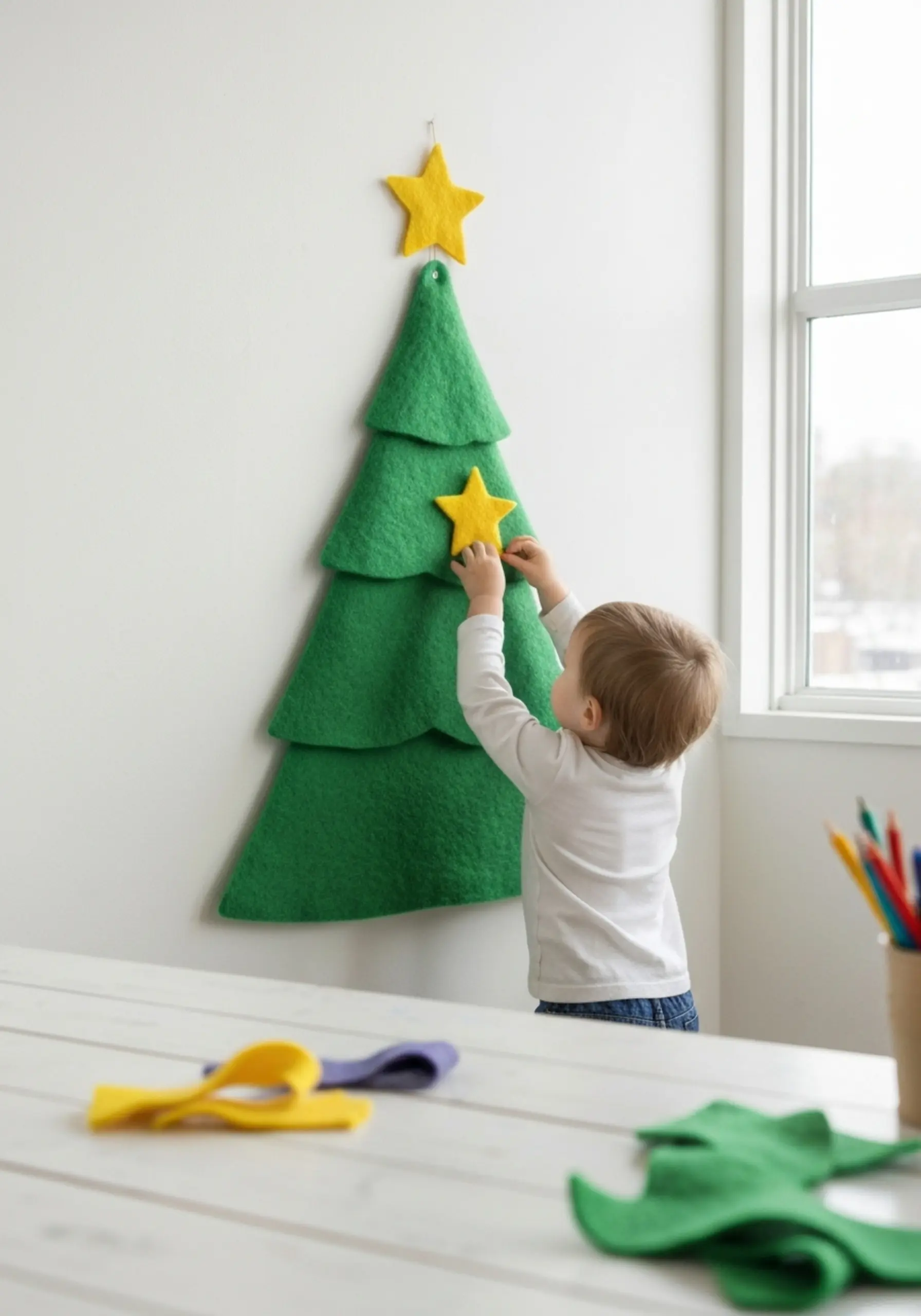Toddler with felt tree
