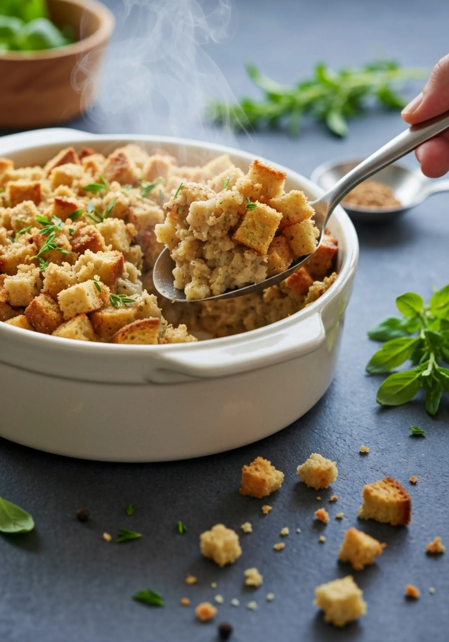 Showing p image a dish scoop being the golden ceramic crispy 3 interior and lifted top from moist