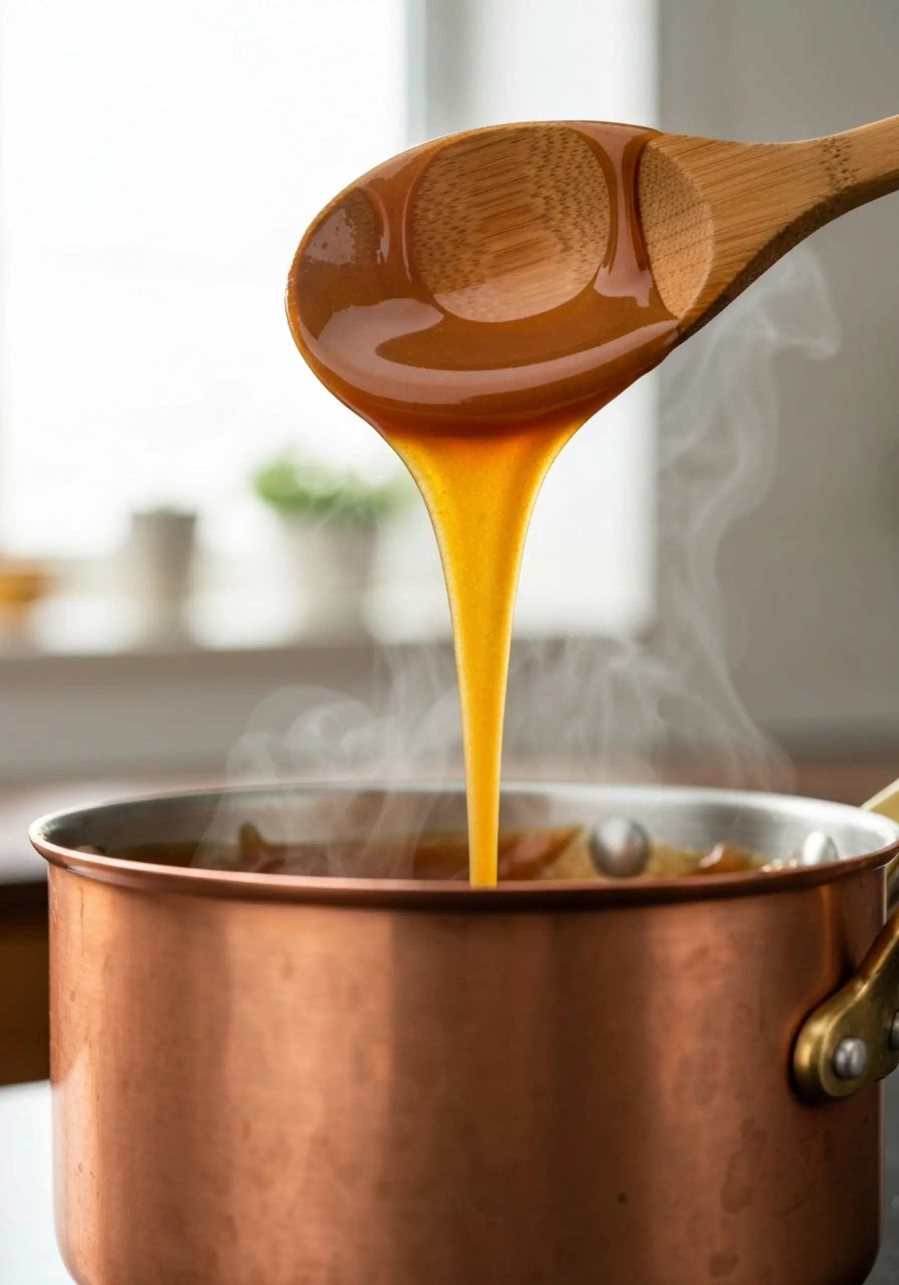 P image a texture caramel catching the strong spoon light small 4 thick to jar velvety show wooden dripping into em