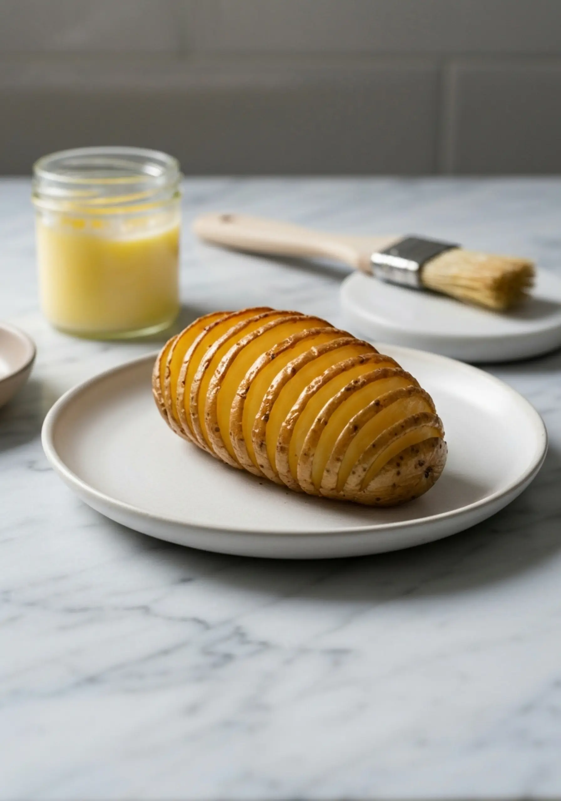 Accordion p single like image of highlighting a on the view side slices 5 crispy skin and potato hasselback plate