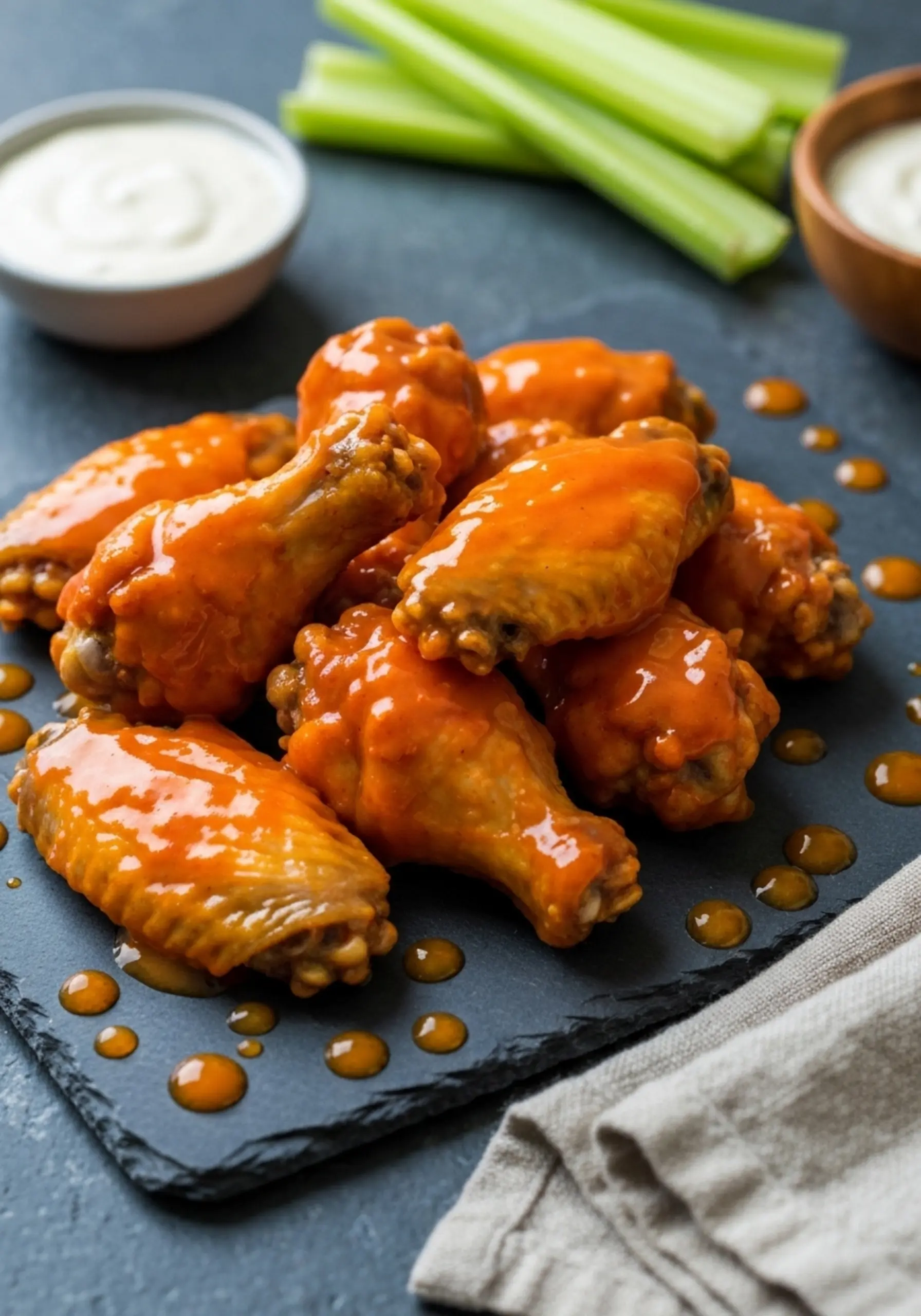 Sitting p serving image of a in wings on seeds platter festive strong sauce glazed sprinkled 6 sesame pile with em