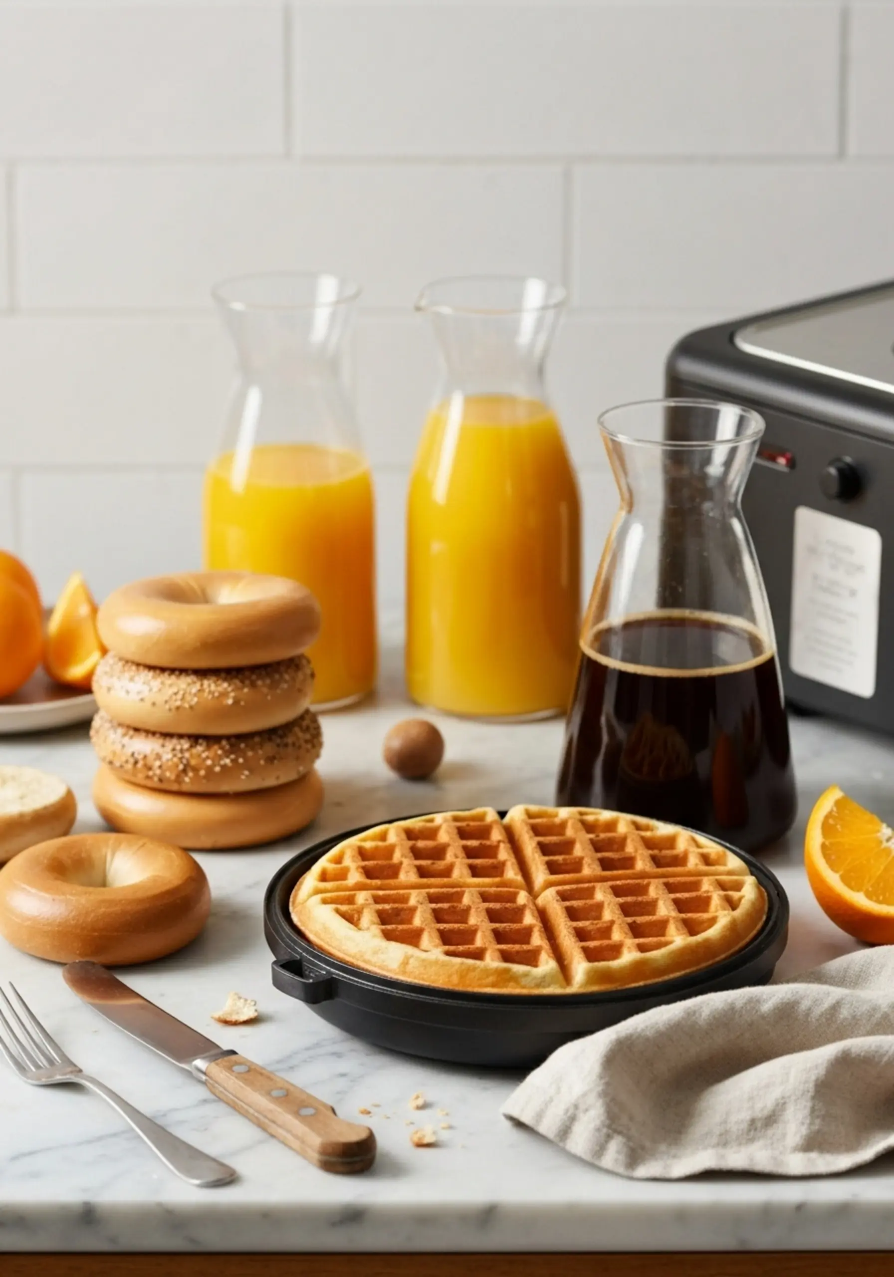 7 coffee p orange bagel iron waffle tower image and a of display juice carafes