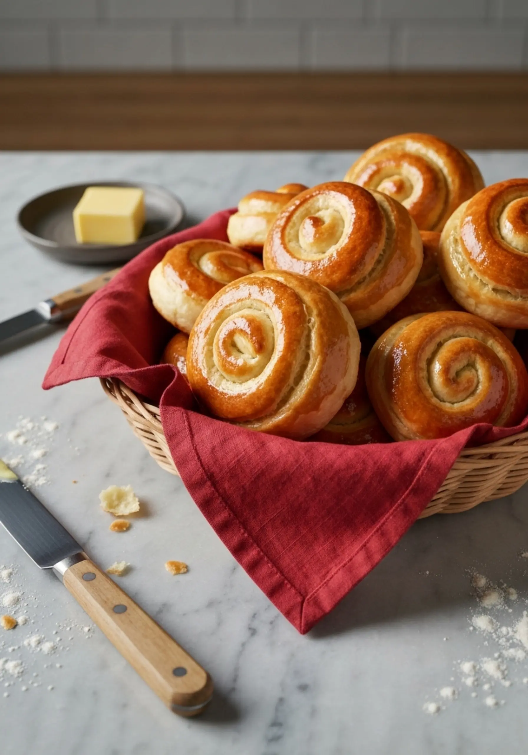 7 rolls p shiny lined brown golden image a basket overflowing napkin with folded red