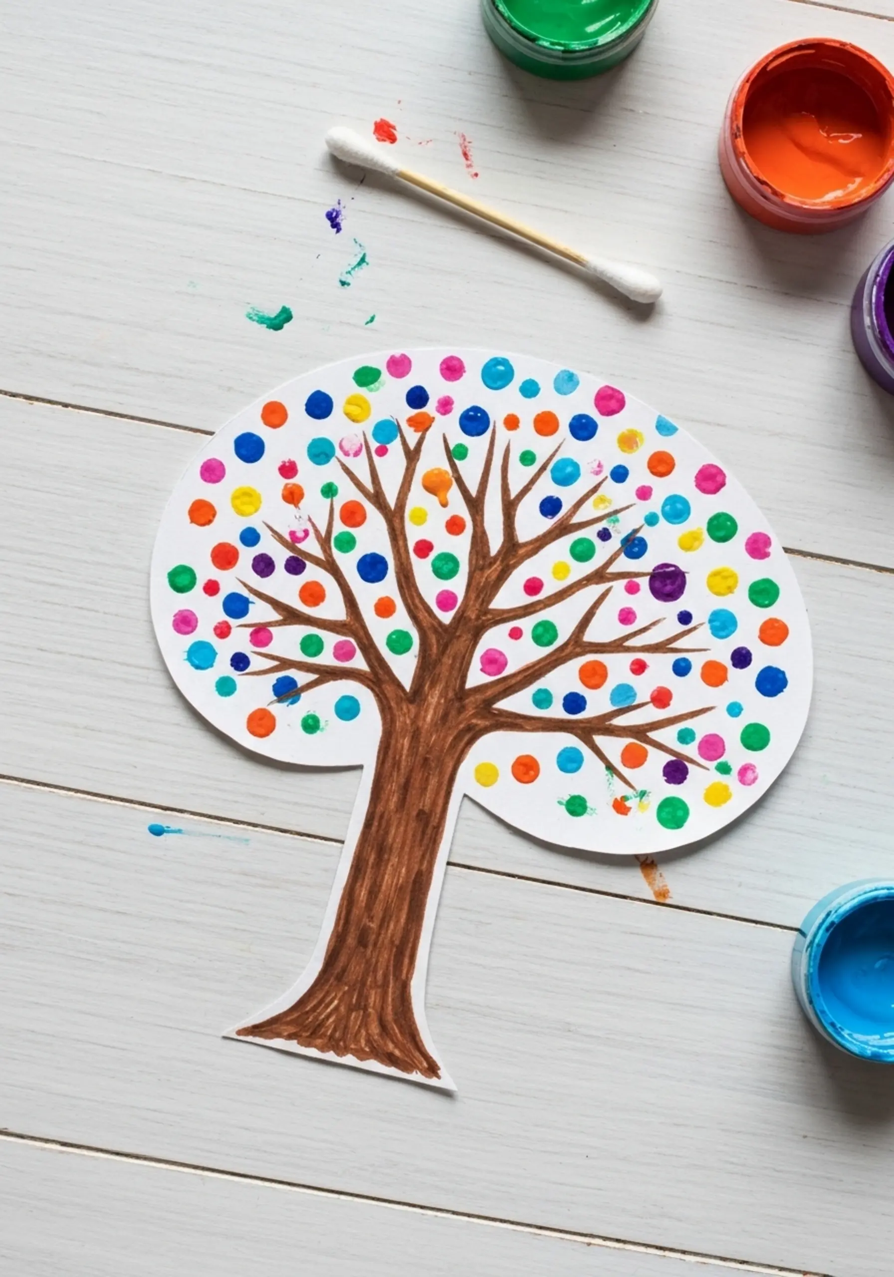 Q tip painted paper tree