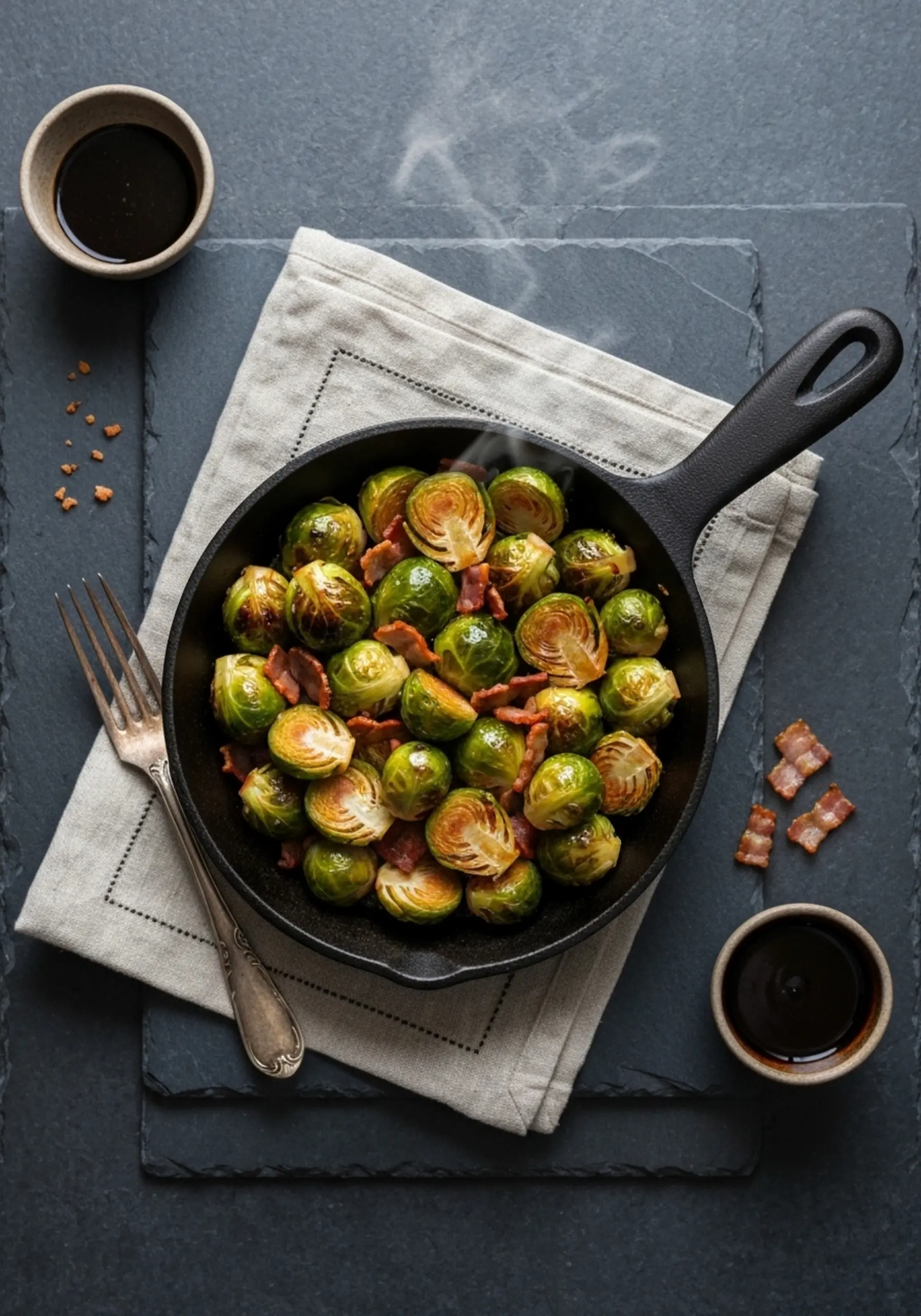 7 sprouts p studded iron bacon image glistening glaze a in and cast with skillet bits