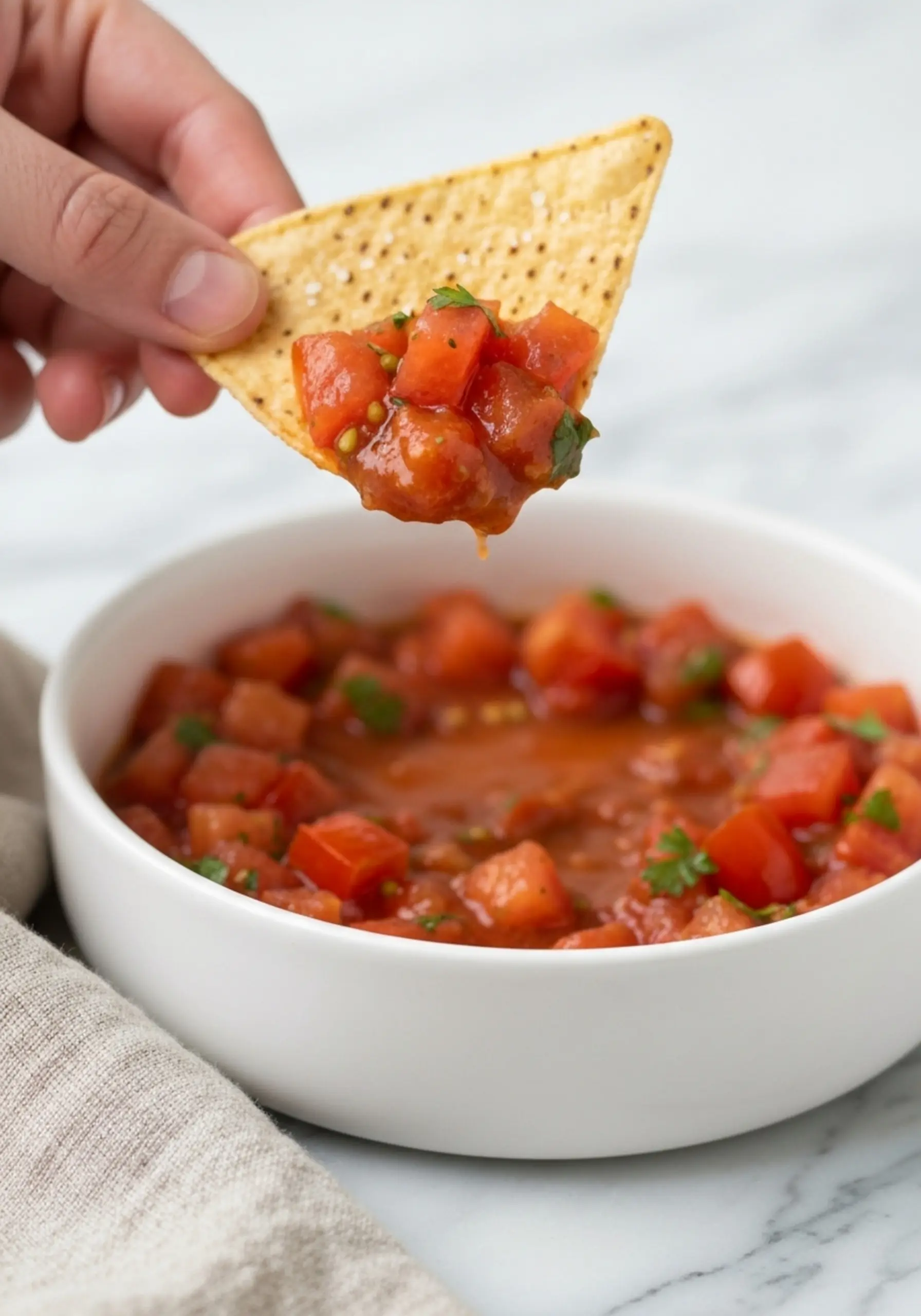 Flecks p cheese white up image of a scooping tortilla smooth strong 9 melted chili peppers green chip with em