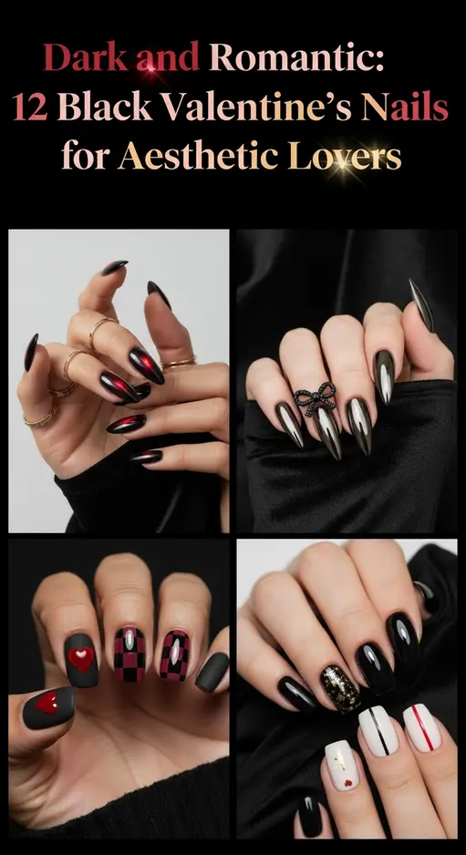 Dark and Romantic: 12 Black Valentine’s Nails for Aesthetic Lovers