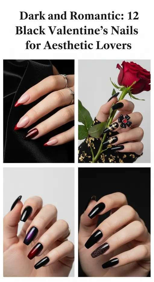 Dark and Romantic: 12 Black Valentine’s Nails for Aesthetic Lovers