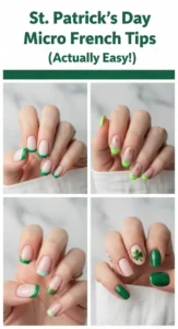 10 French Tip St Patrick's Day Nails with Micro Thin Green Tips -