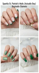 12 St Patrick's Day Nails with Rhinestones Catching Every Light -
