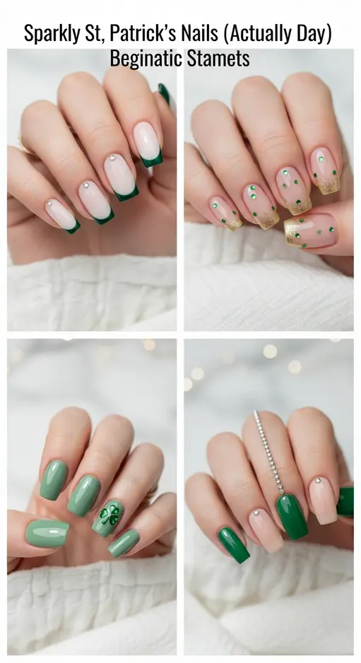 12 St Patrick’s Day Nails with Rhinestones Catching Every Light