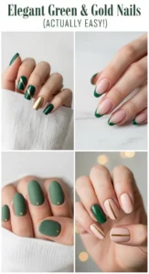 15 Elegant Green and Gold Nails for Sophisticated Celebrations -